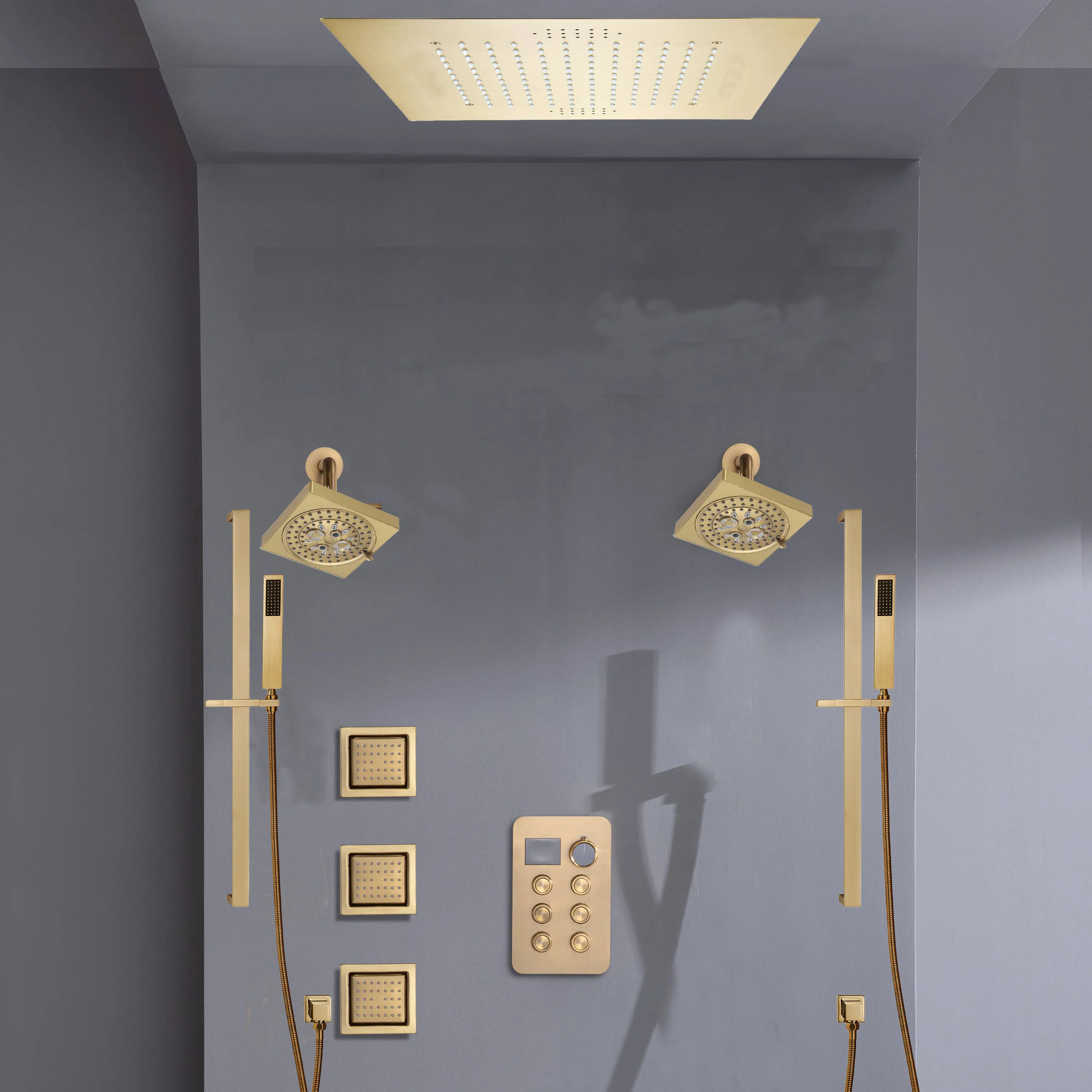 Bluetooth Music LED 6-Way Digital Thermostatic Shower System with Rainfall,3 Body Jets, Dual Regular Head - Image 4