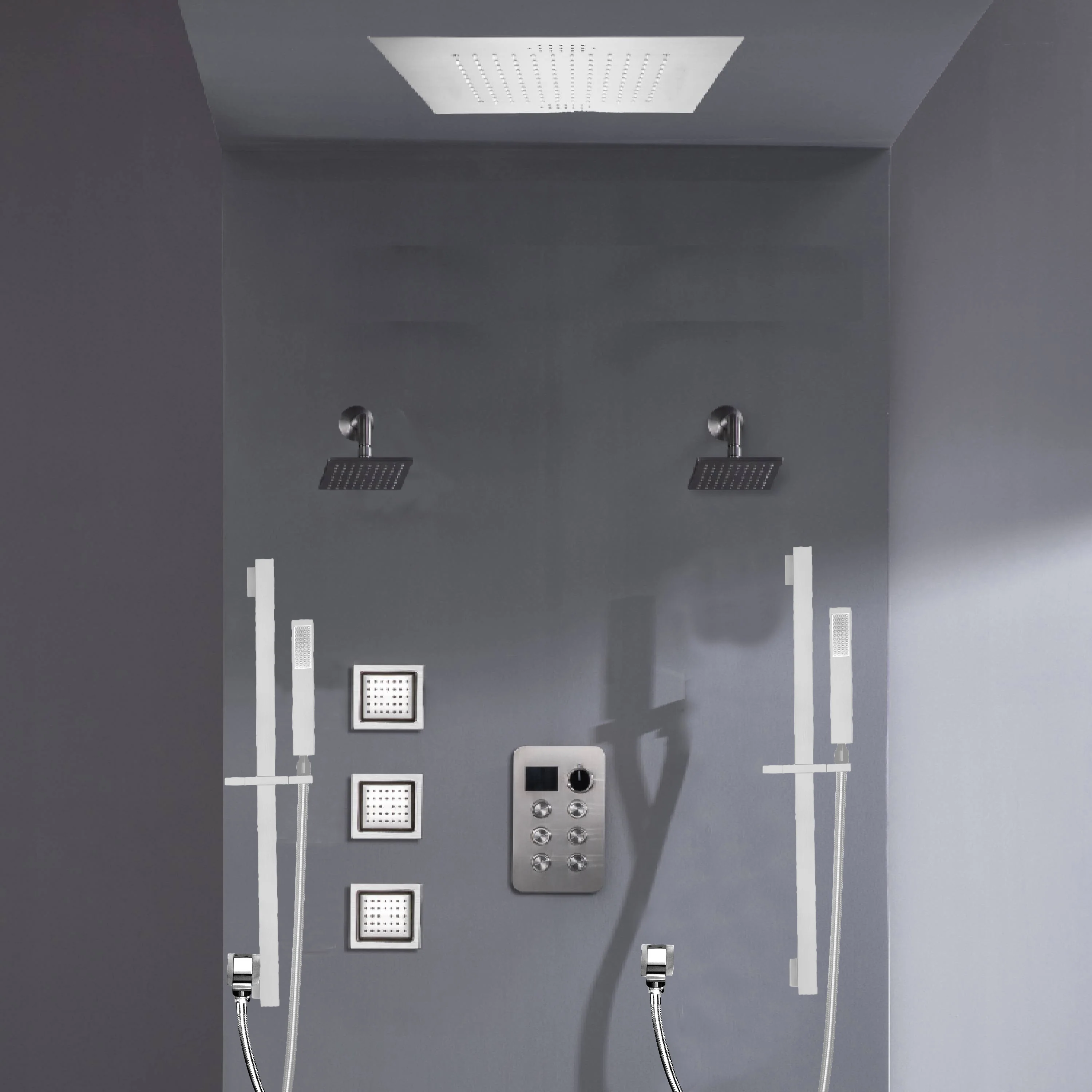 Bluetooth Music LED 6-Way Digital Thermostatic Shower System with Rainfall,3 Body Jets, Dual Regular Head - Image 7