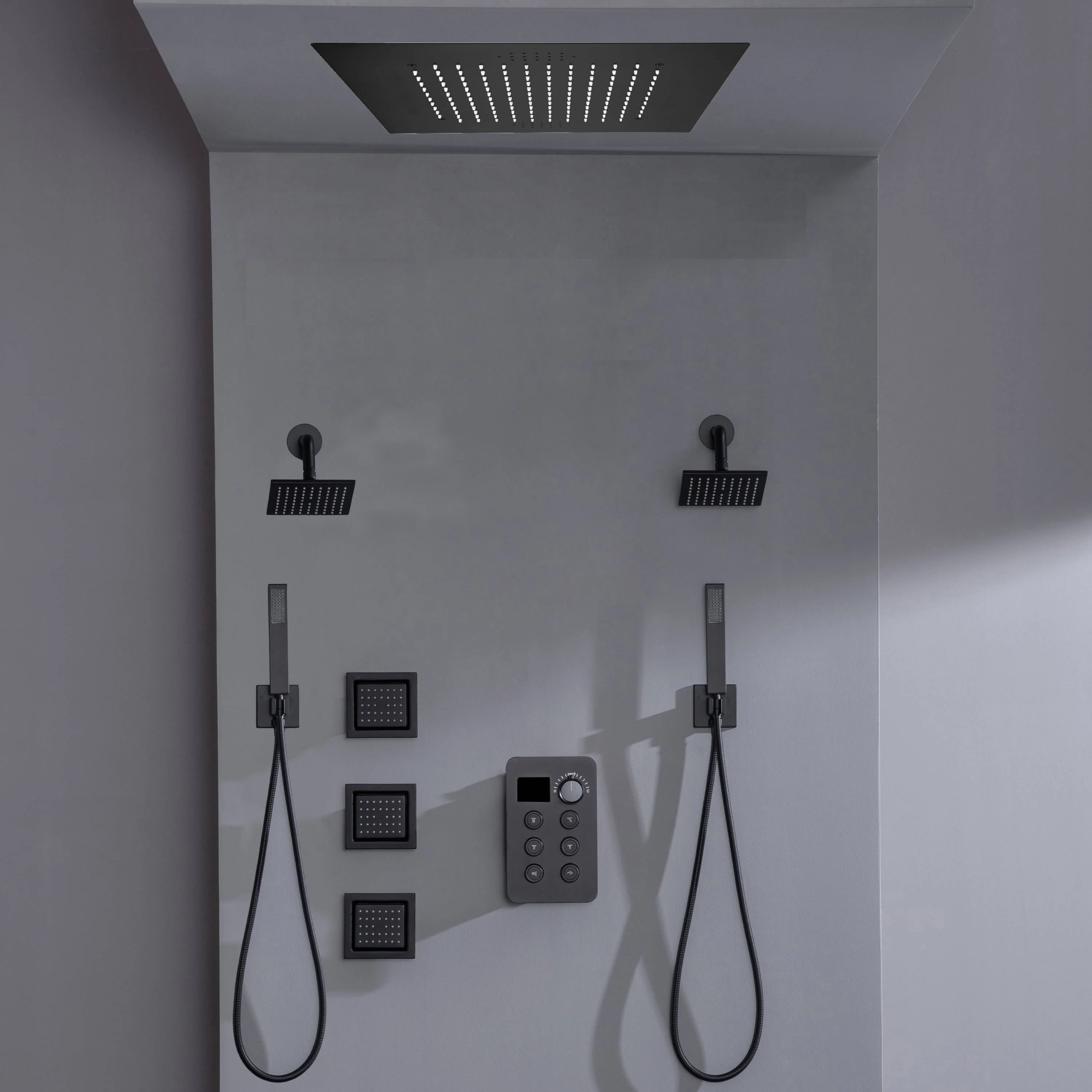 Bluetooth Music LED 6-Way Digital Thermostatic Shower System with Rainfall,3 Body Jets, Dual Regular Head - Image 9