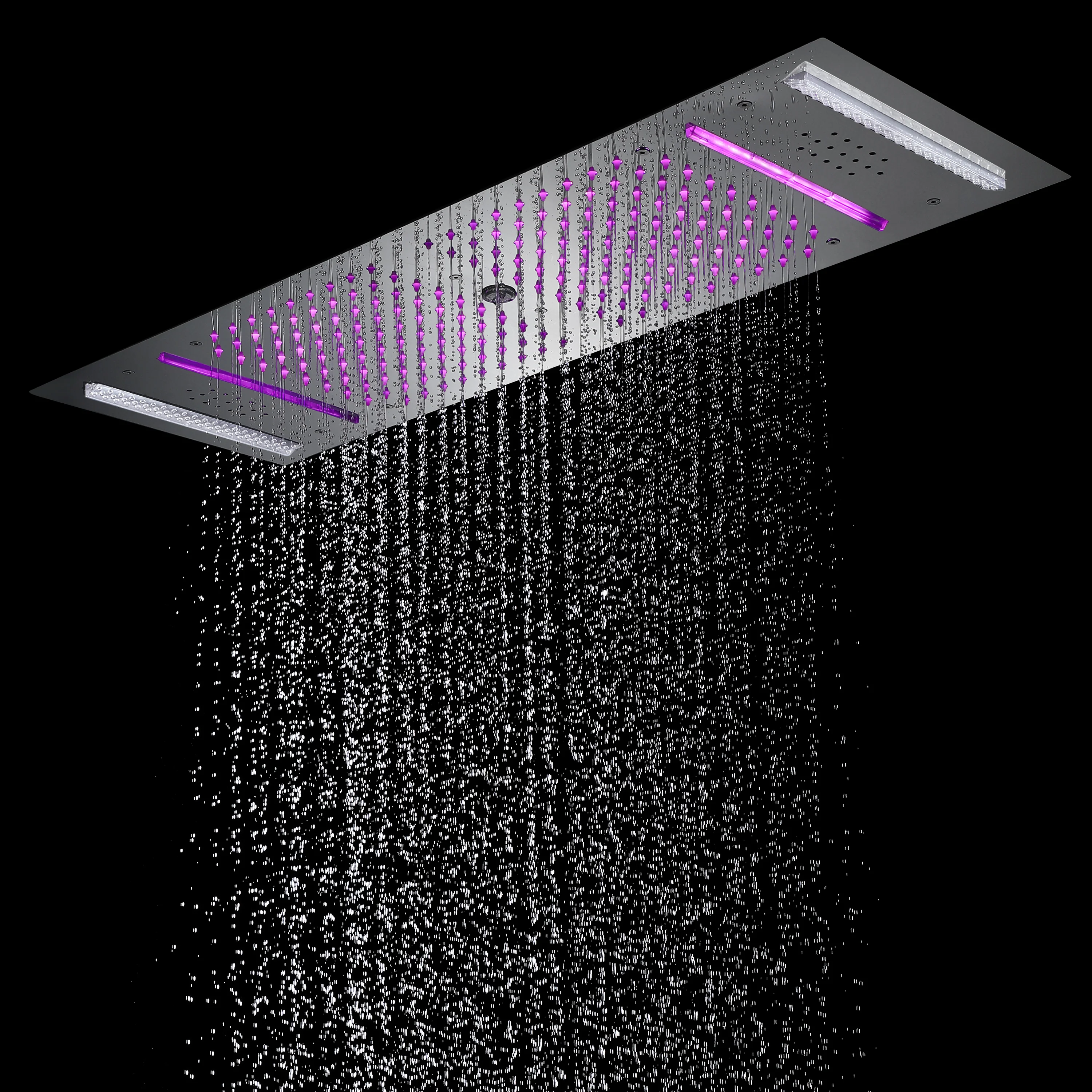 Brushed Gold 35" Bluetooth Music LED Shower System with Waterfall,rainfall water column 6-Way Digital Thermostatic Valve, Body Jets, Touch Panel - Image 16
