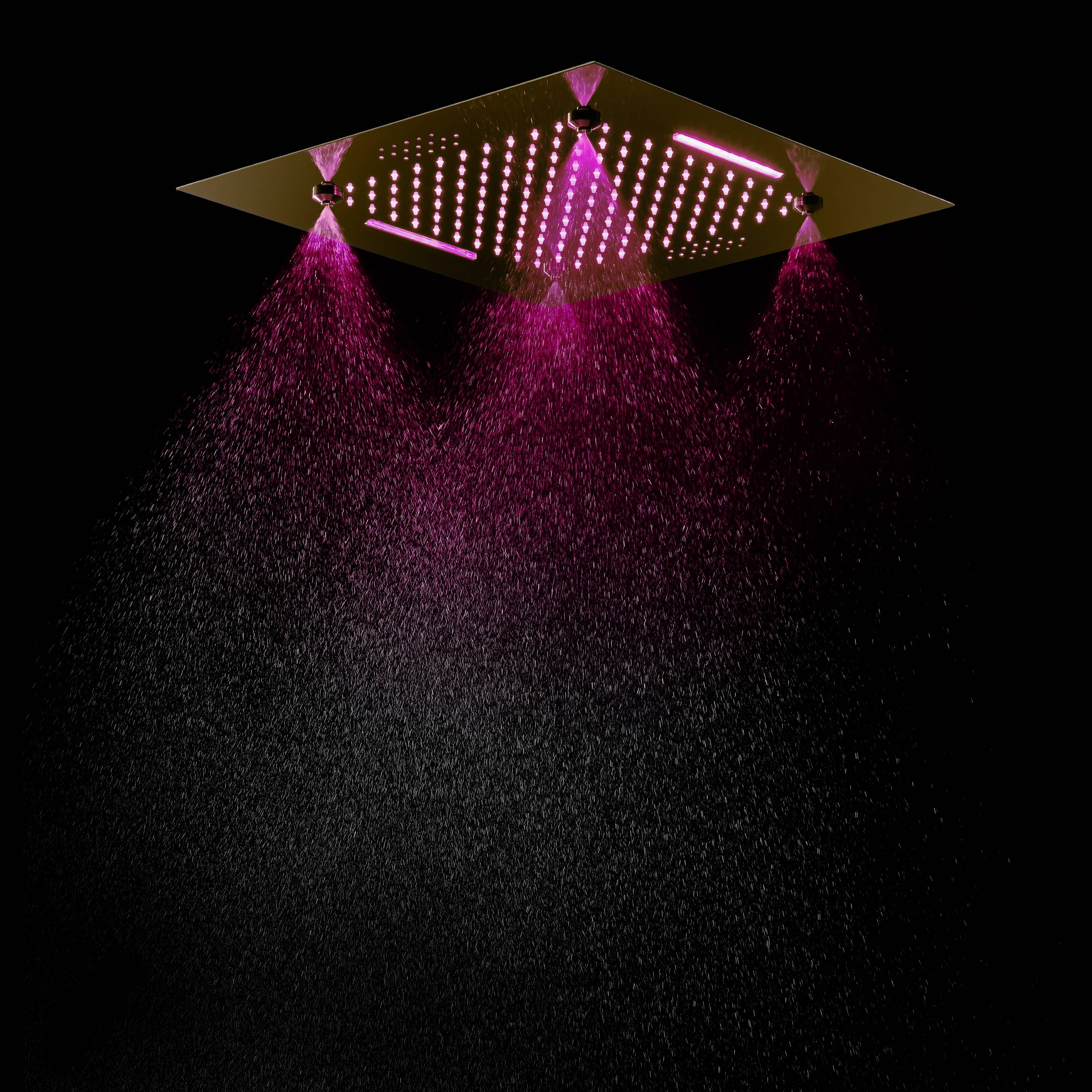 Brushed Gold 5-Way Thermostatic Shower System with 20-Inch LED Rainfall, Waterfall, and Mist Functions, Bluetooth Music, 6 Body Jets, and Touch Panel Control, Flush-Mounted Design - Image 3