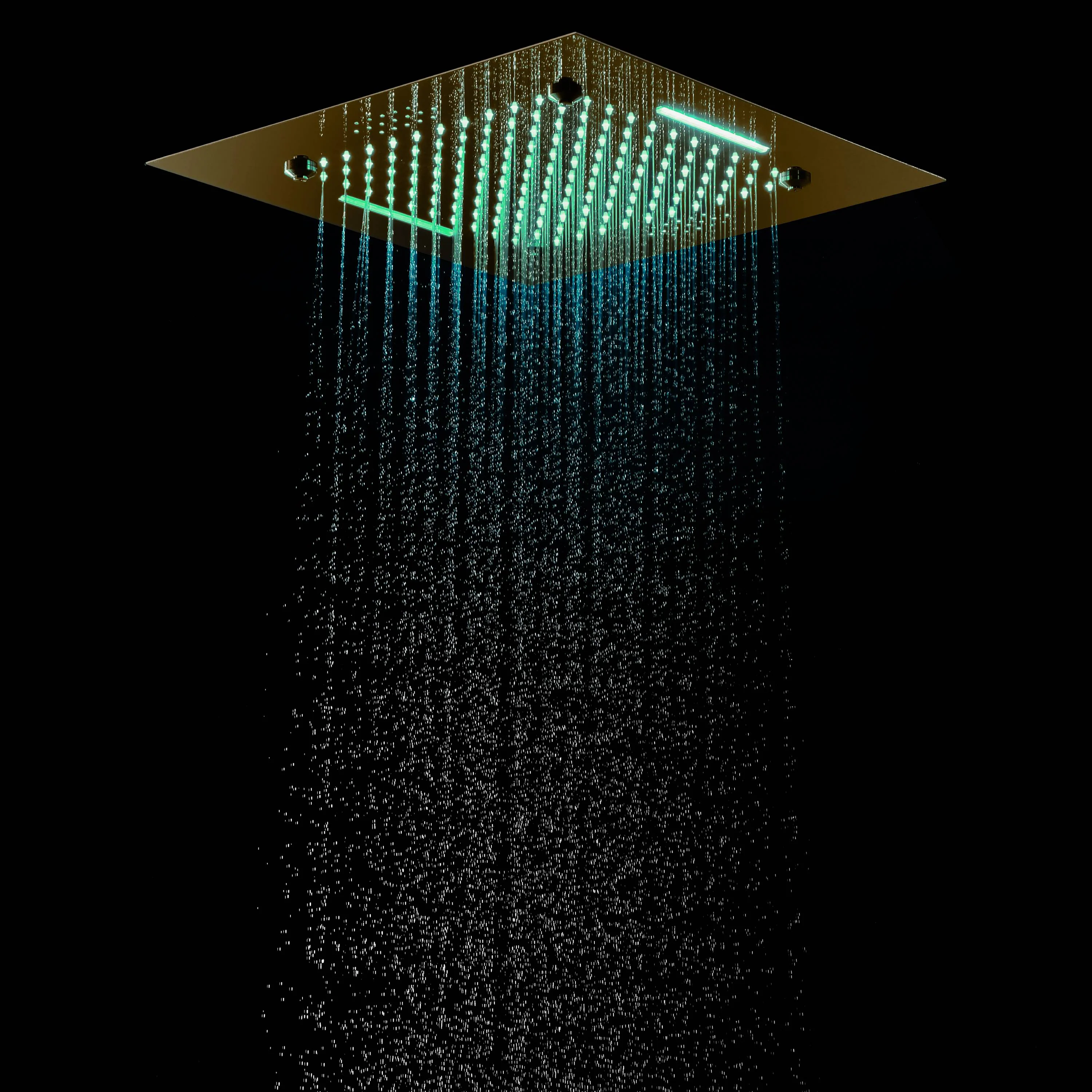 Brushed Gold 5-Way Thermostatic Shower System with 20-Inch LED Rainfall, Waterfall, and Mist Functions, Bluetooth Music, 6 Body Jets, and Touch Panel Control, Flush-Mounted Design - Image 4