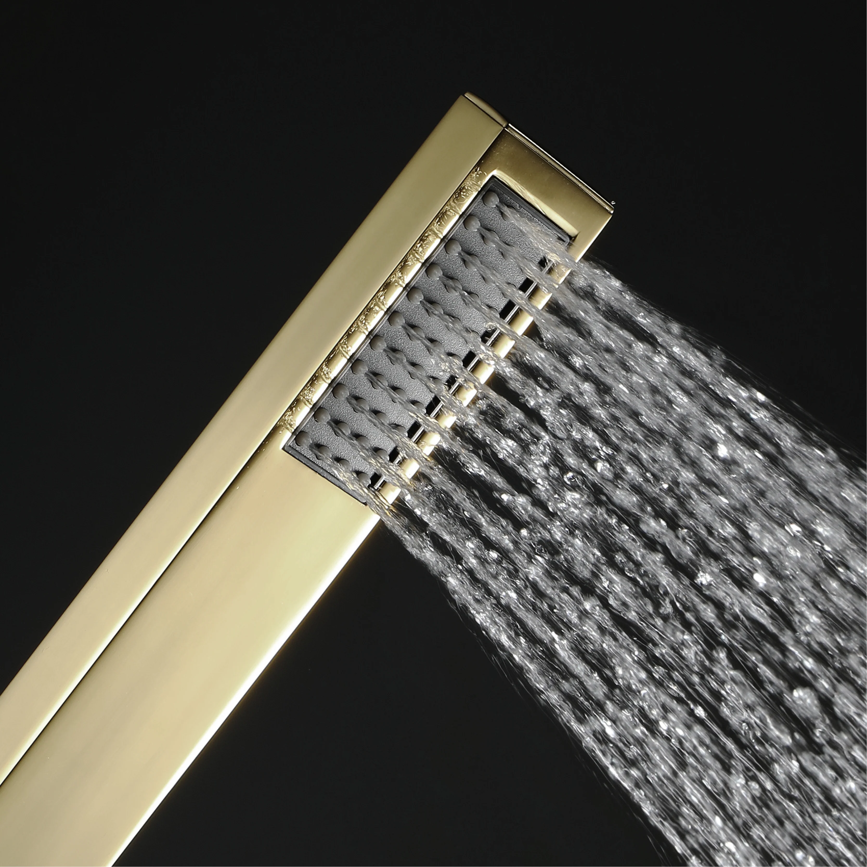 Brushed Gold 5-Way Thermostatic Shower System with 20-Inch LED Rainfall, Waterfall, and Mist Functions, Bluetooth Music, 6 Body Jets, and Touch Panel Control, Flush-Mounted Design - Image 13