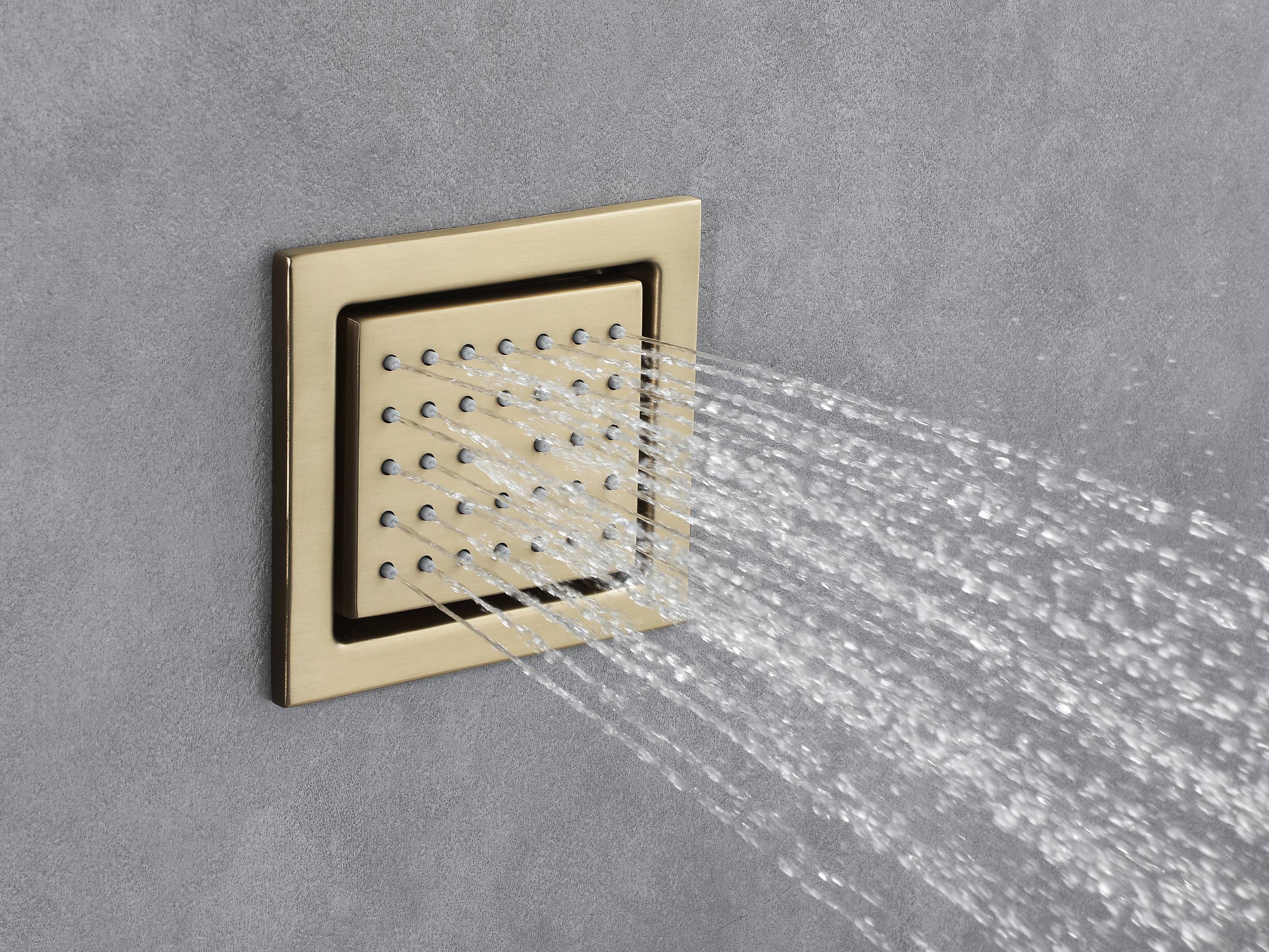 Brushed Gold 35" Bluetooth Music LED Shower System with Waterfall, 6-Way Digital Thermostatic Valve, 6 Body Jets, Regular Heads - Image 11