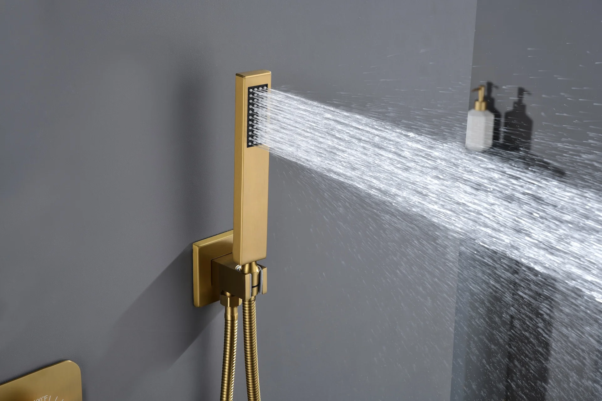 Brushed Gold Ceiling-Mounted 3 Way Shower Faucet with or without Digital Display, Optional 16'' or 12'' Rain Head with Dual Handle Showers - Image 6