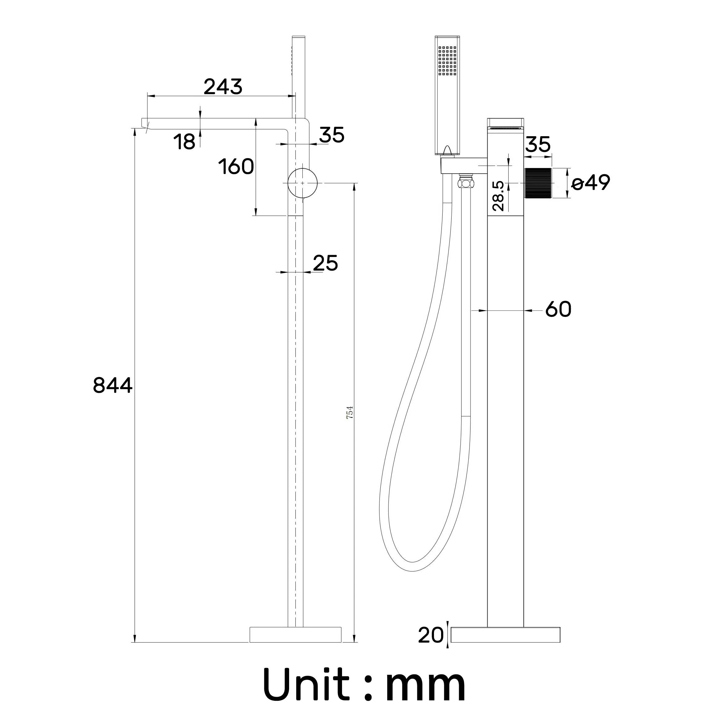 Brushed Gold Finish Floor Mount Freestanding Tub Filler Faucet: Complete with a Single Handle and Hand Shower - Image 5