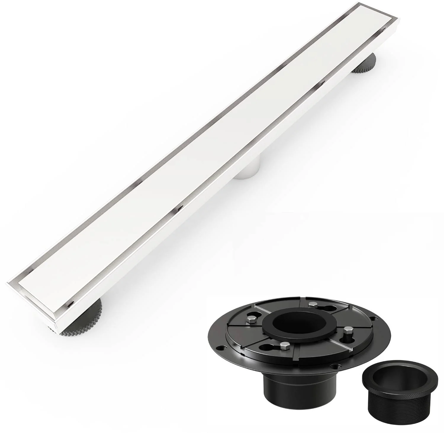 Brushed nickel Linear shower drain stainless steel material 24 inch with tile insert 2-in-1 cover with hair strainer and adjustment feet