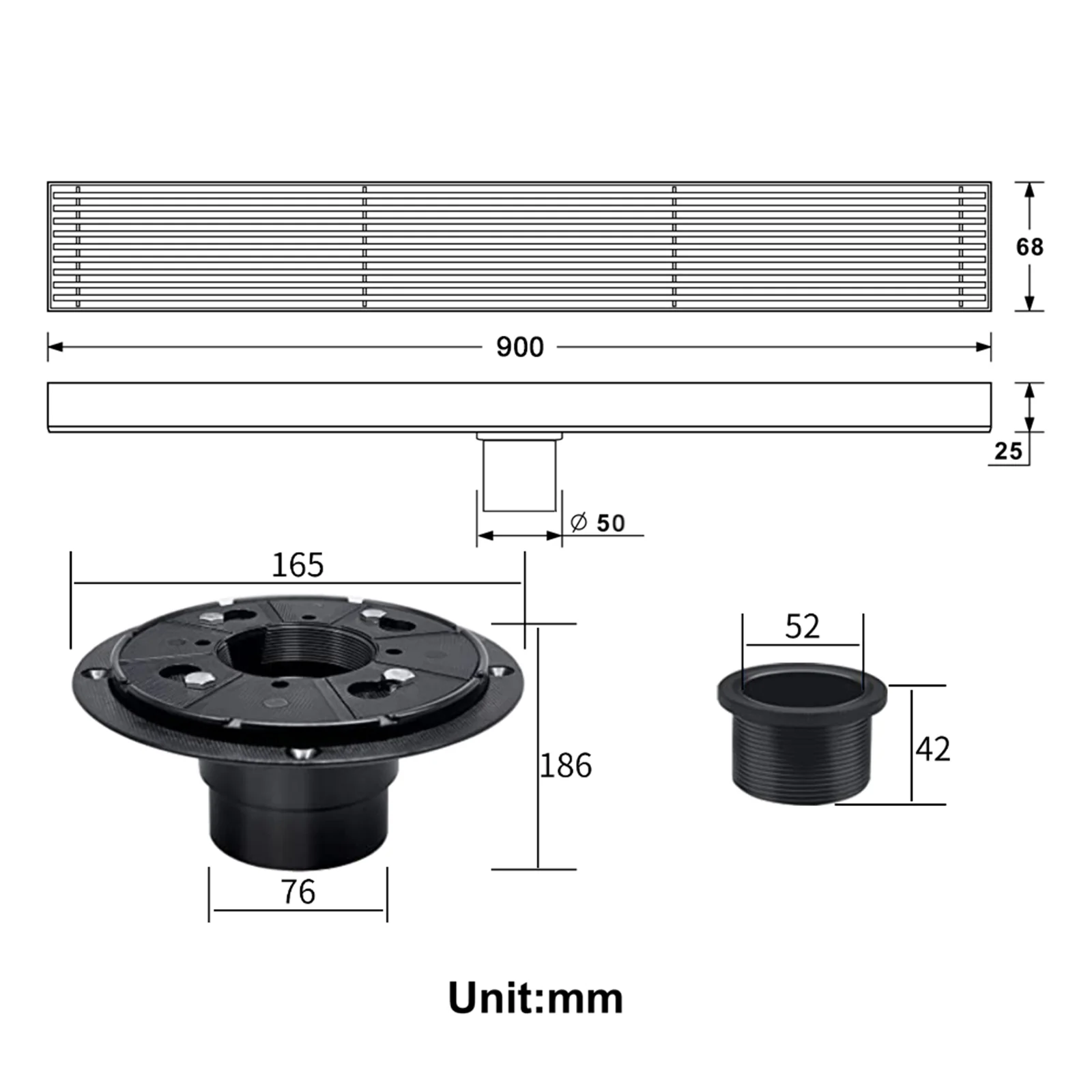 Oil Rubber Bronze Linear shower drain stainless steel material 24 inch with tile insert 2-in-1 cover with hair strainer and adjustment feet - Image 6