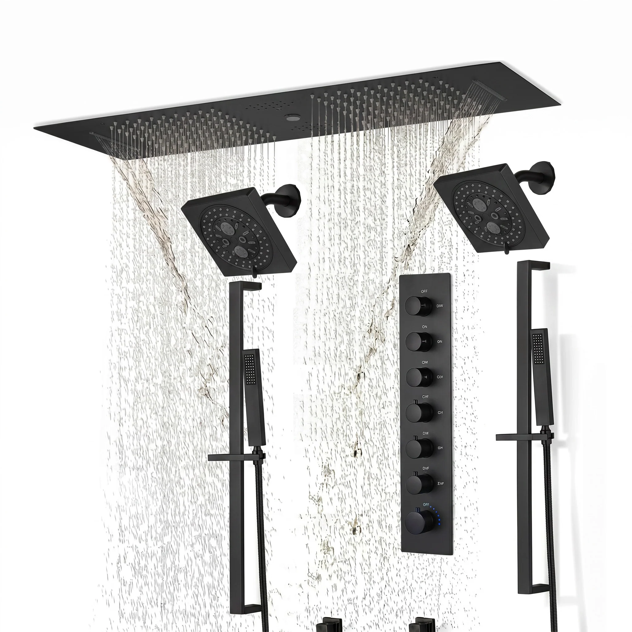 Brushed Gold or Brushed Nickel 35" Bluetooth Music LED Shower System with Waterfall, 6-Way Digital Thermostatic Shower Faucet, Dual Regular Head, Touch Panel - Image 32