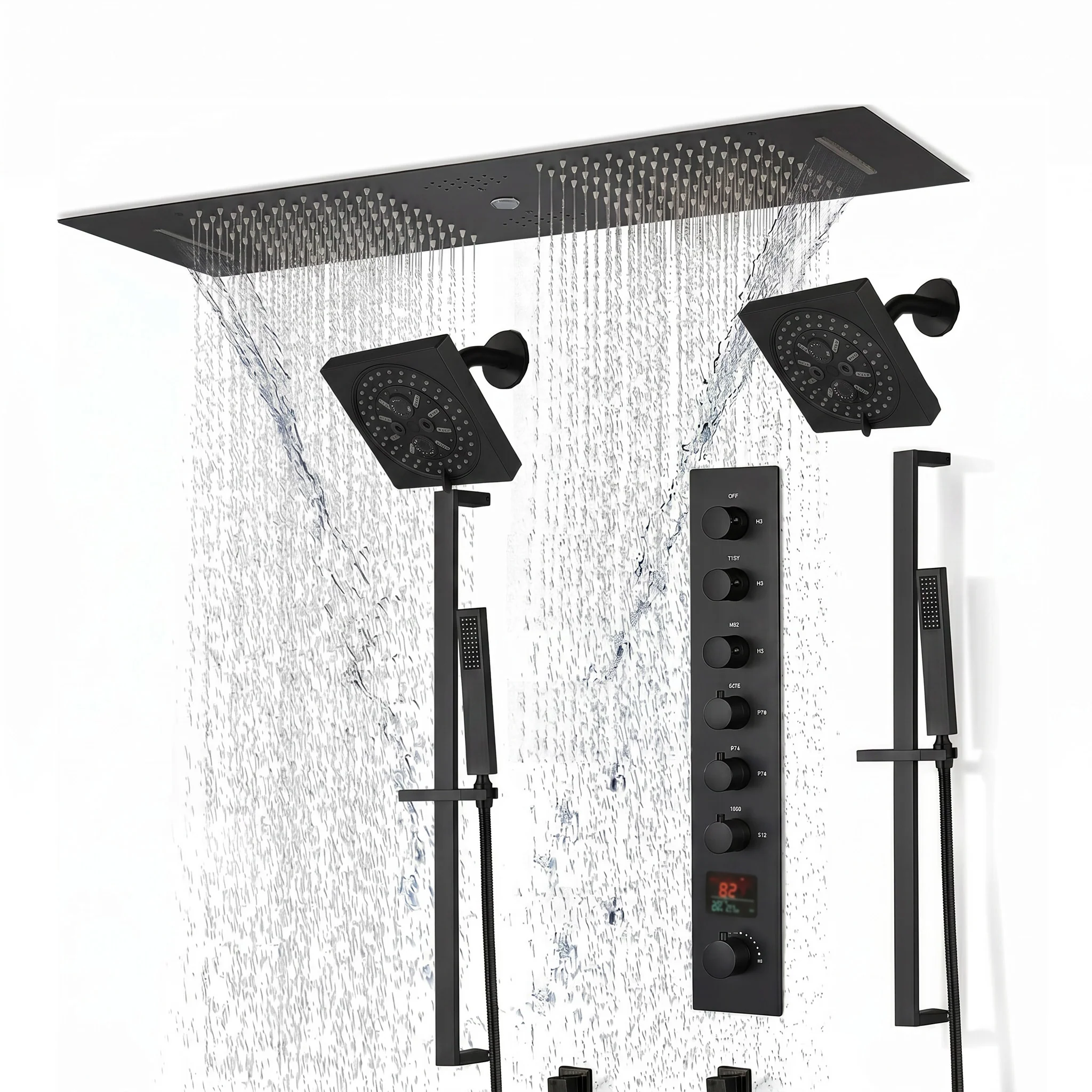 Brushed Gold or Brushed Nickel 35" Bluetooth Music LED Shower System with Waterfall, 6-Way Digital Thermostatic Shower Faucet, Dual Regular Head, Touch Panel - Image 33