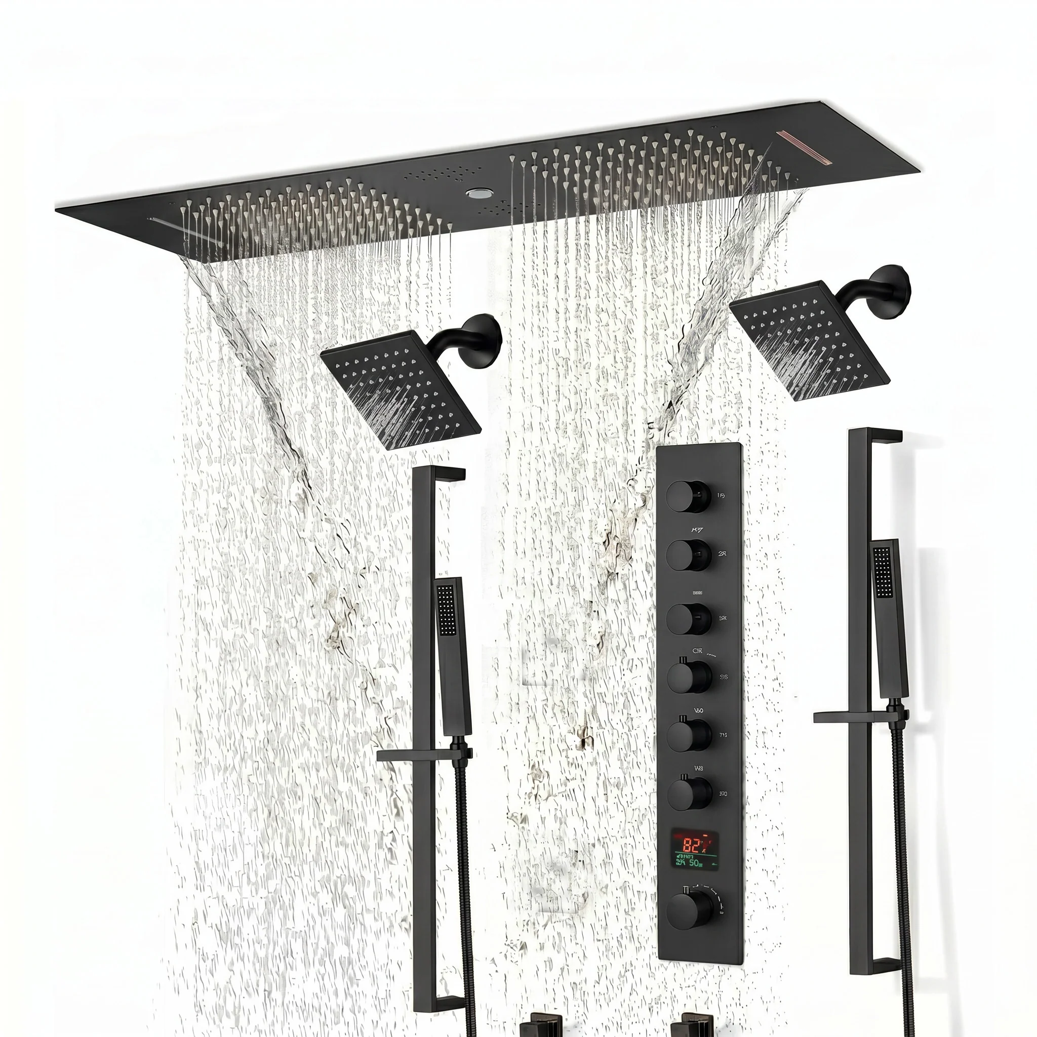 Brushed Gold or Brushed Nickel 35" Bluetooth Music LED Shower System with Waterfall, 6-Way Digital Thermostatic Shower Faucet, Dual Regular Head, Touch Panel - Image 34