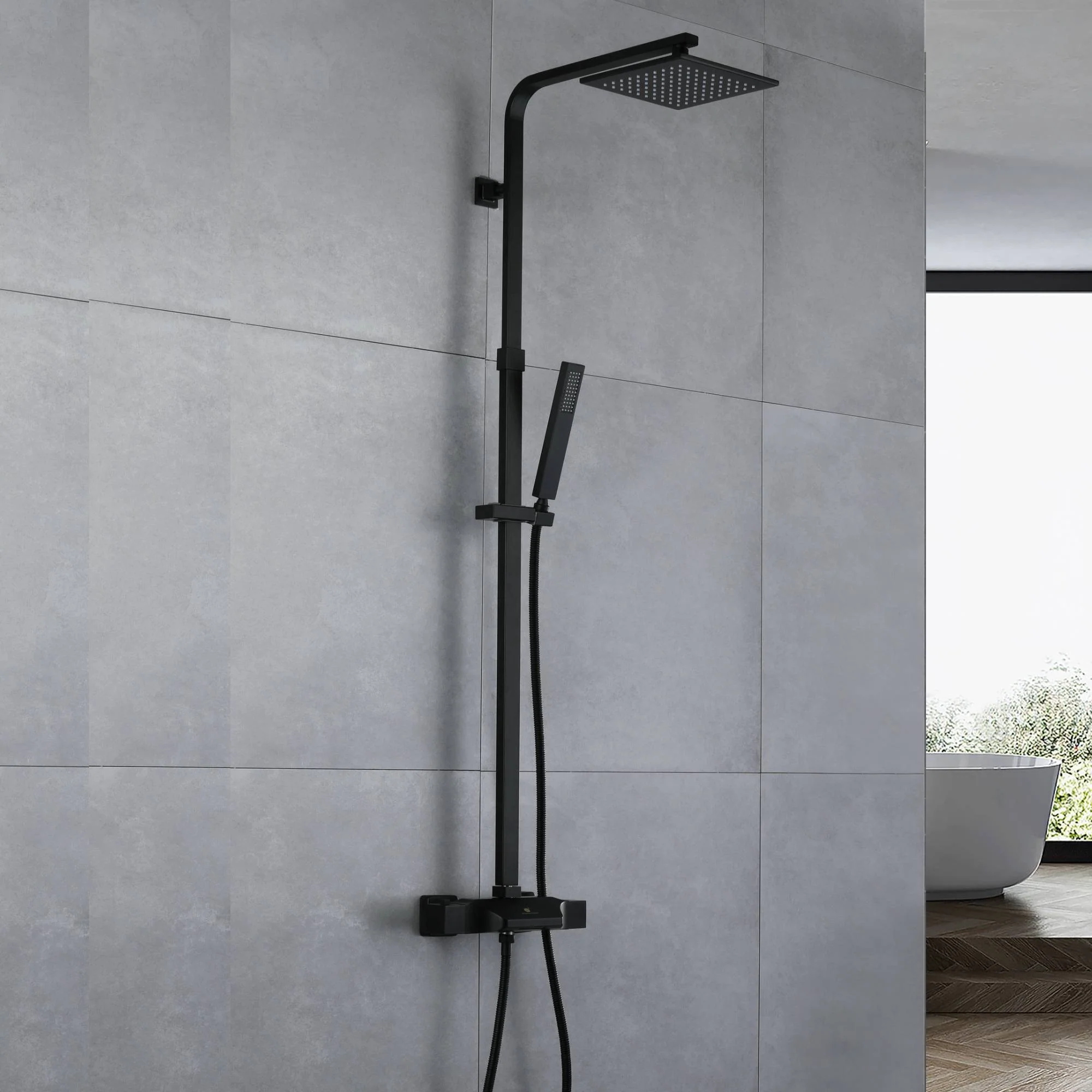 Luxurious Brushed Gold Or Matte black Wall-Mounted Thermostatic Rain Exposed Shower Set with Tub Spout - Image 14
