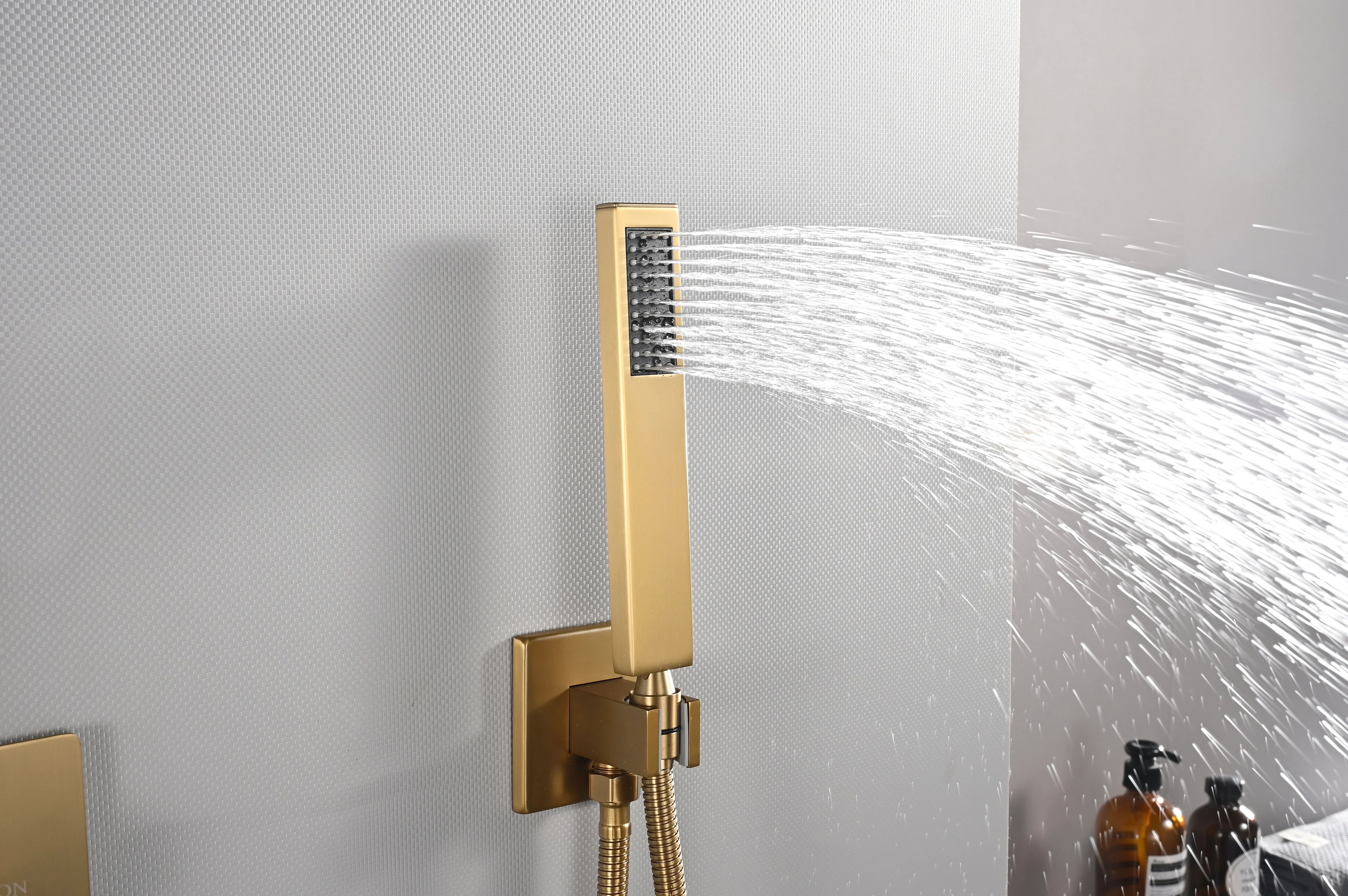 Brushed Gold High Pressure Rainfall Shower Head with 3-Way Thermostatic Shower Faucet - Simultaneous and Independent Functionality - Image 26
