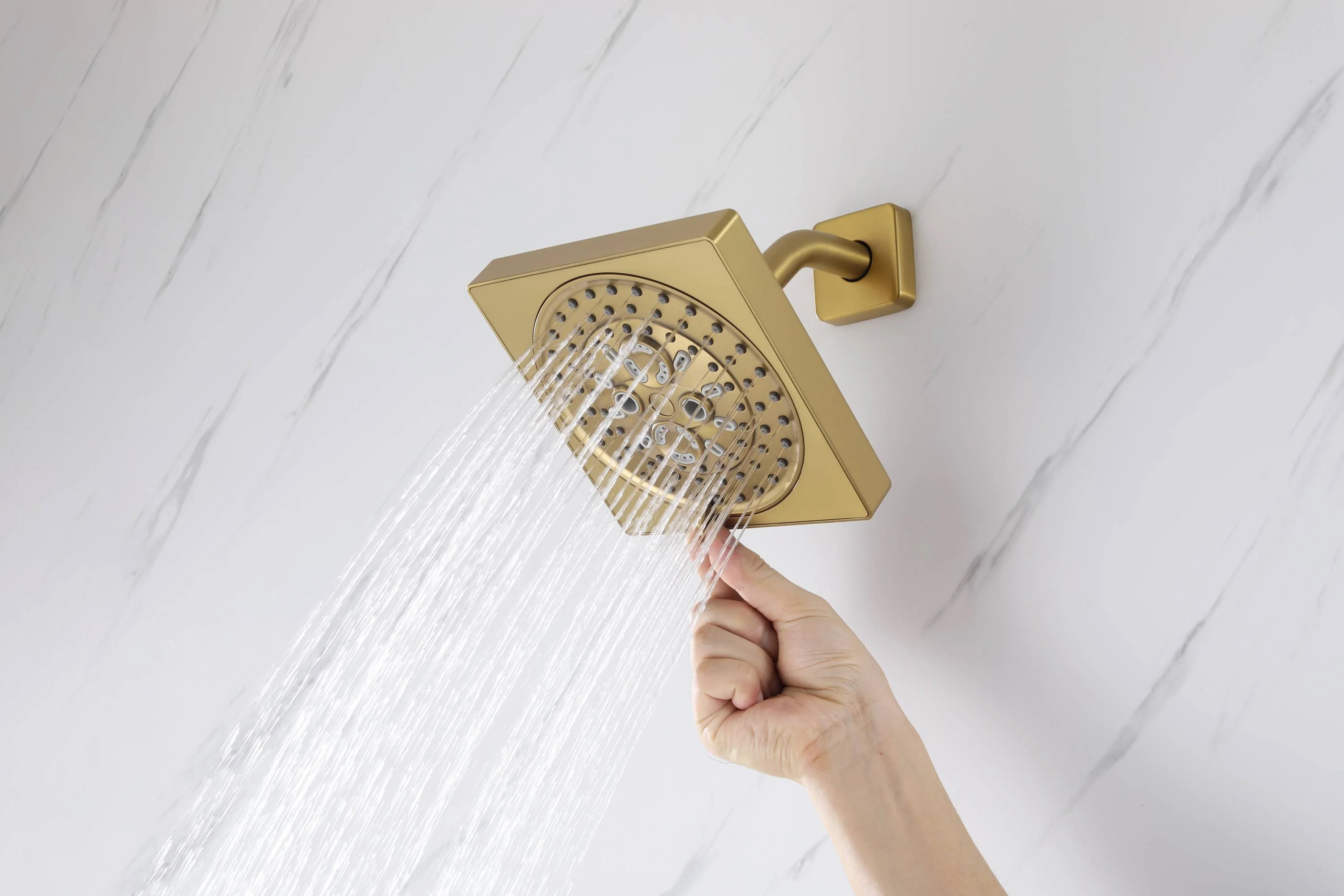 Brushed Gold High Pressure Rainfall Shower Head with 3-Way Thermostatic Shower Faucet - Simultaneous and Independent Functionality - Image 34