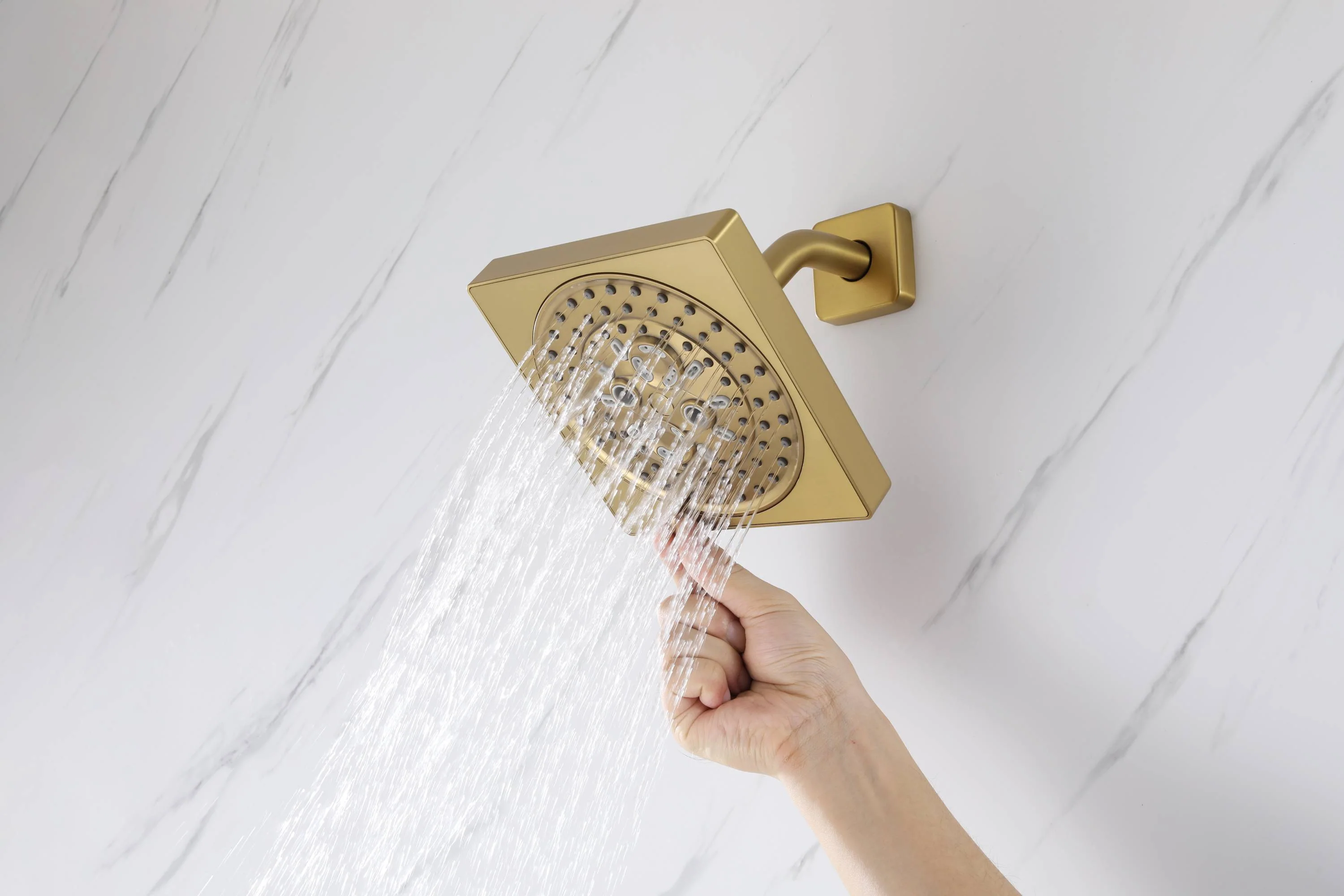 Brushed Gold High Pressure Rainfall Shower Head with 3-Way Thermostatic Shower Faucet - Simultaneous and Independent Functionality - Image 35