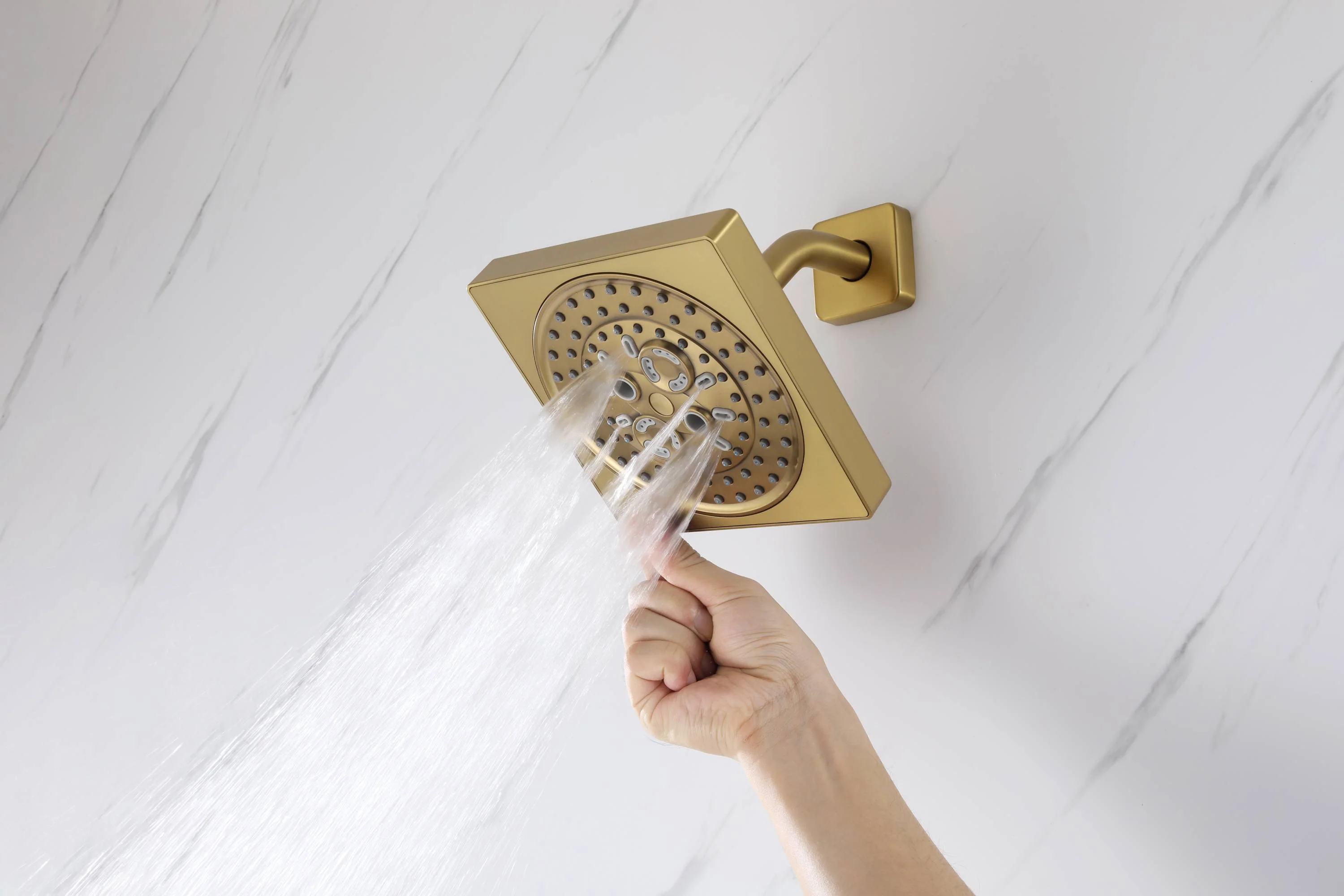 Brushed Gold High Pressure Rainfall Shower Head with 3-Way Thermostatic Shower Faucet - Simultaneous and Independent Functionality - Image 36