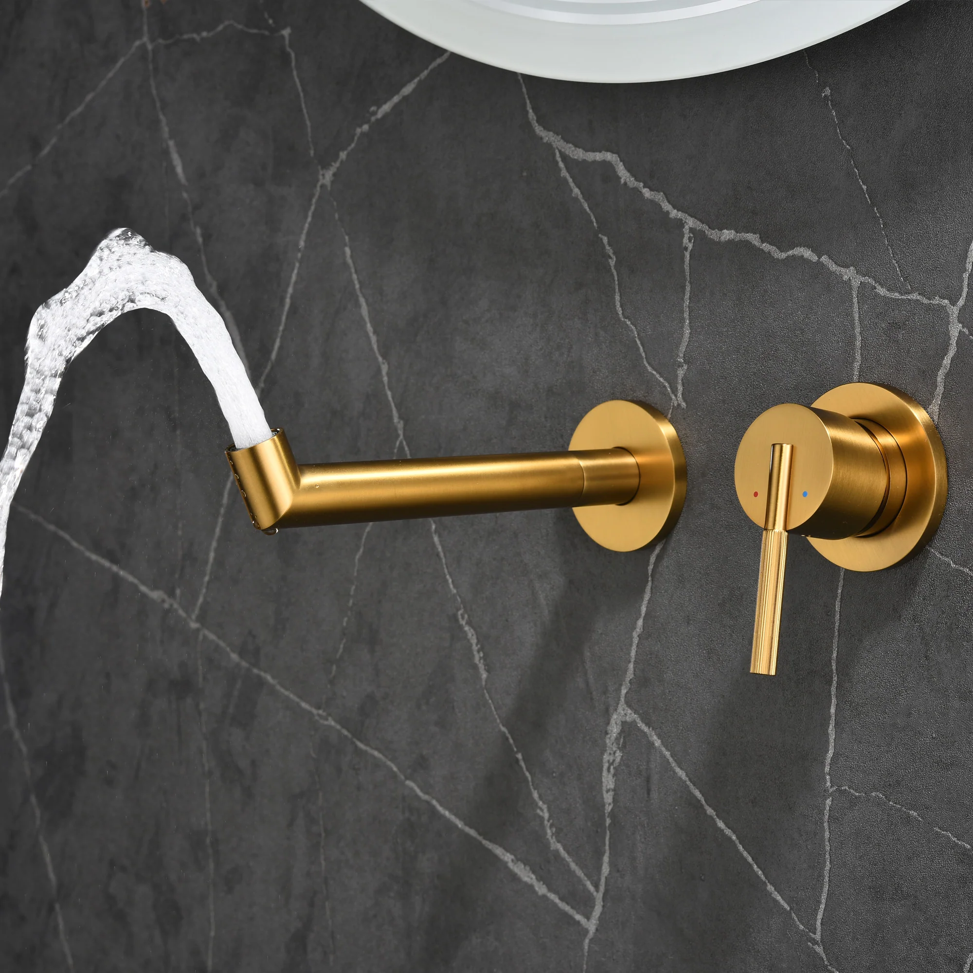 Brushed Gold Wall Mount Waterfall Bathroom Sink Faucet with Brass Pop-Up Drain - Image 3
