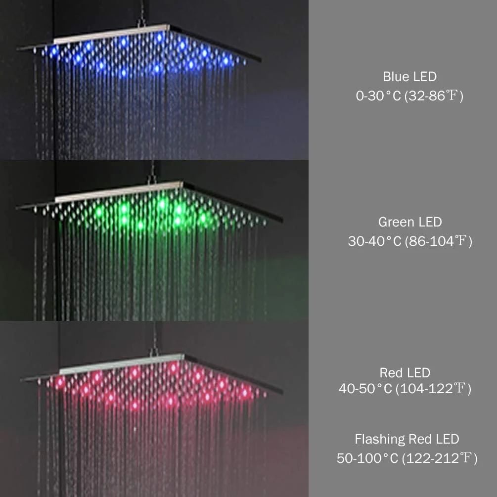 Brushed nickel 16inch rainfall shower head 3 way digital display thermostatic shower system with 4inch body jets and sliding bar - Image 10