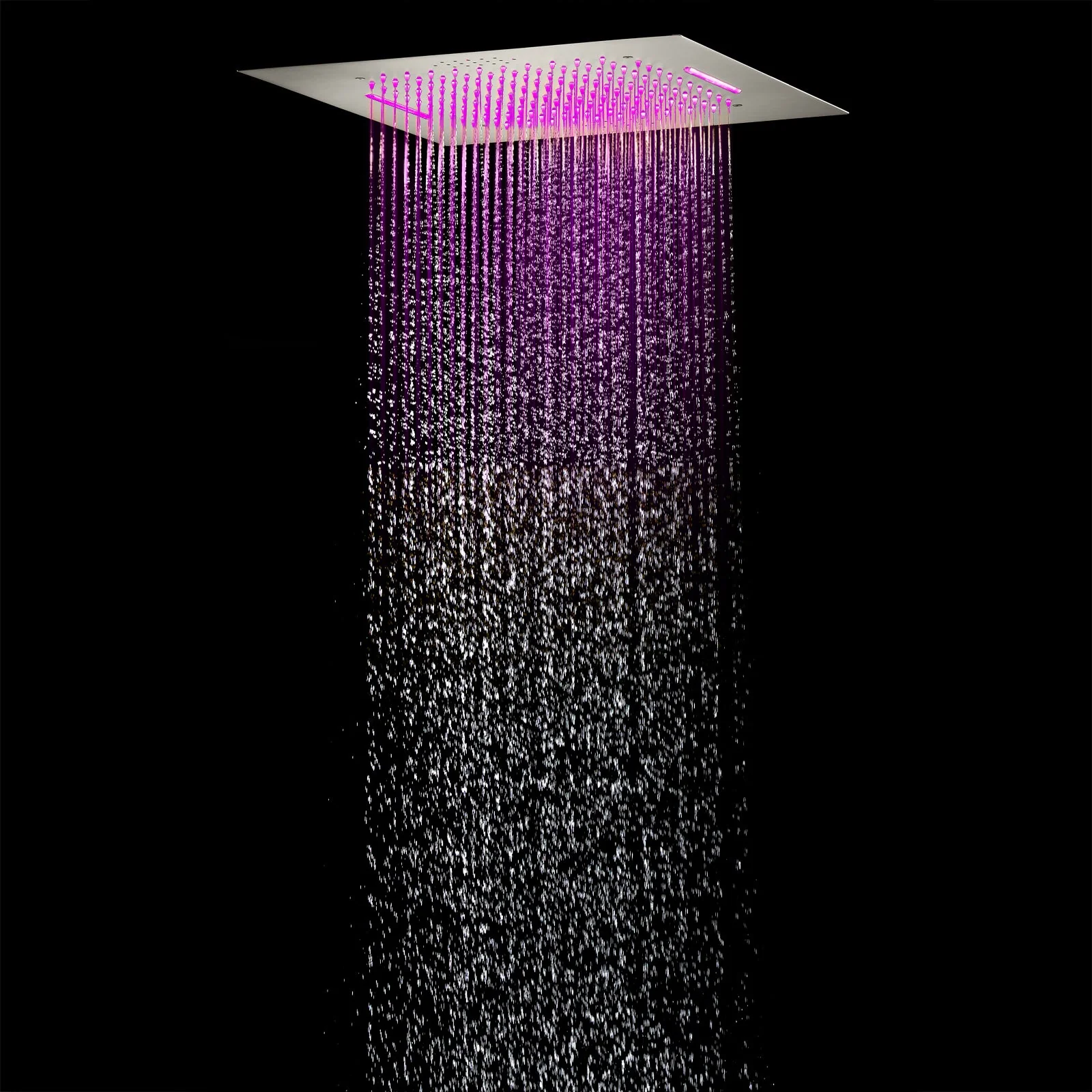 Brushed Nickel Flush-Mounted 5-Way Digital Thermostatic Shower System: Dual Regular Heads, 20-Inch Rainfall Waterfall Shower Head with 64-Color LED Lights and Bluetooth Music Functionality - Image 8