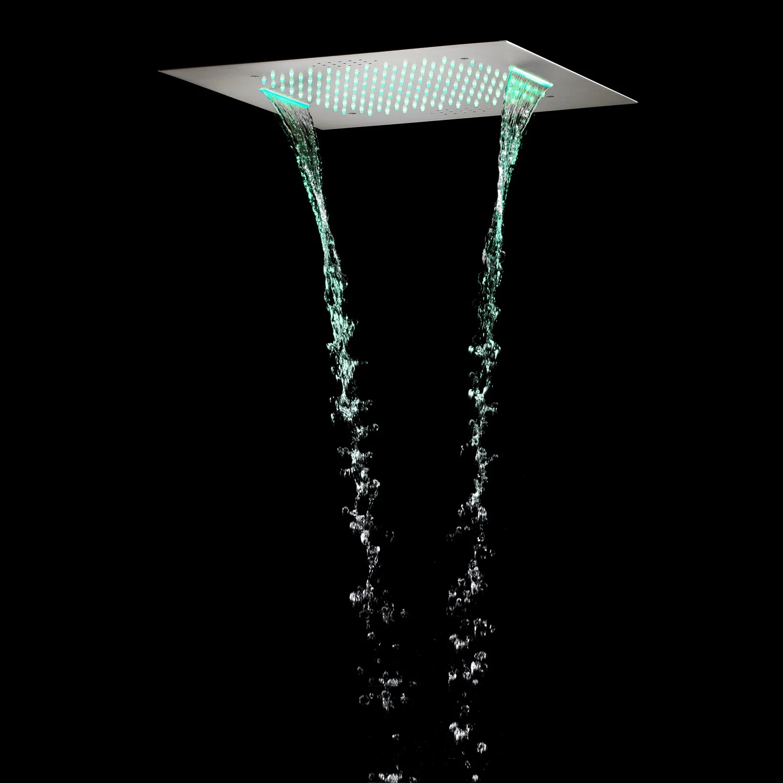 Brushed Nickel Flush-Mounted 5-Way Digital Thermostatic Shower System: Dual Regular Heads, 20-Inch Rainfall Waterfall Shower Head with 64-Color LED Lights and Bluetooth Music Functionality - Image 5