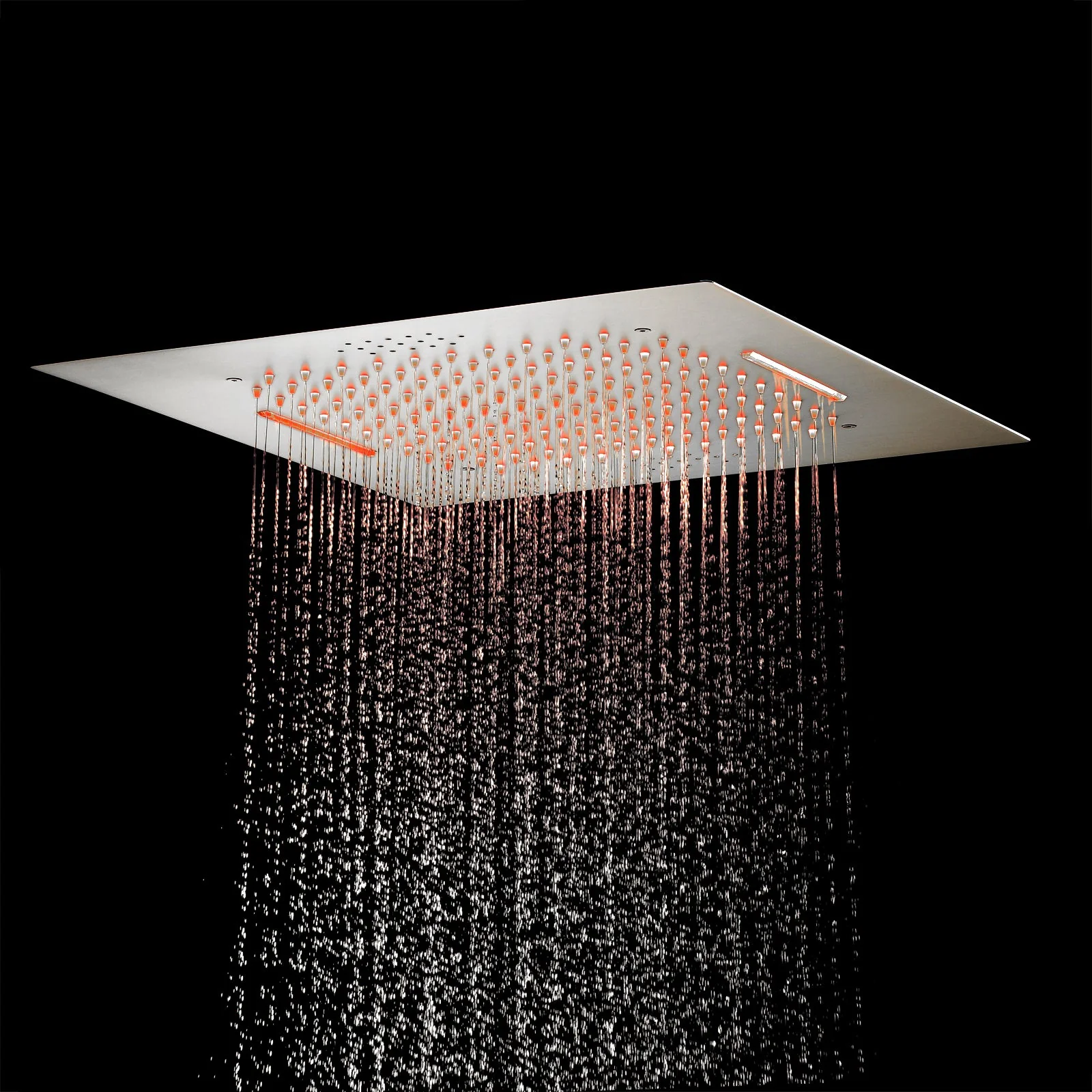Brushed Nickel Flush-Mounted 5-Way Digital Thermostatic Shower System: Dual Regular Heads, 20-Inch Rainfall Waterfall Shower Head with 64-Color LED Lights and Bluetooth Music Functionality - Image 7