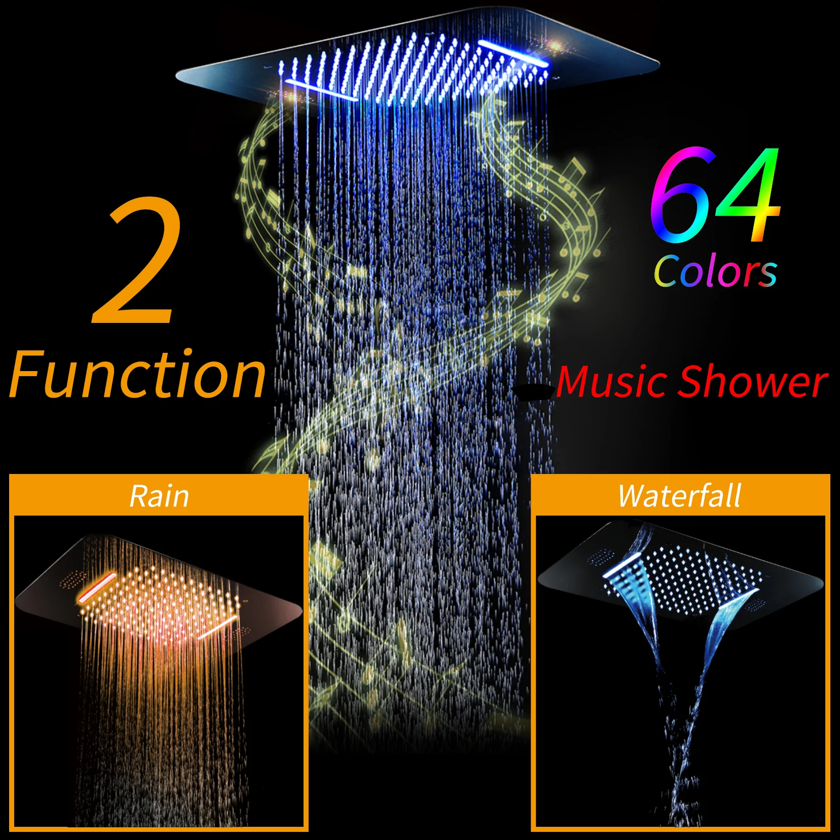 Brushed nickel Music LED Flushed in 23X 15inch shower head 3 way pressure balance valve that each function run at the same time and separately - Image 5