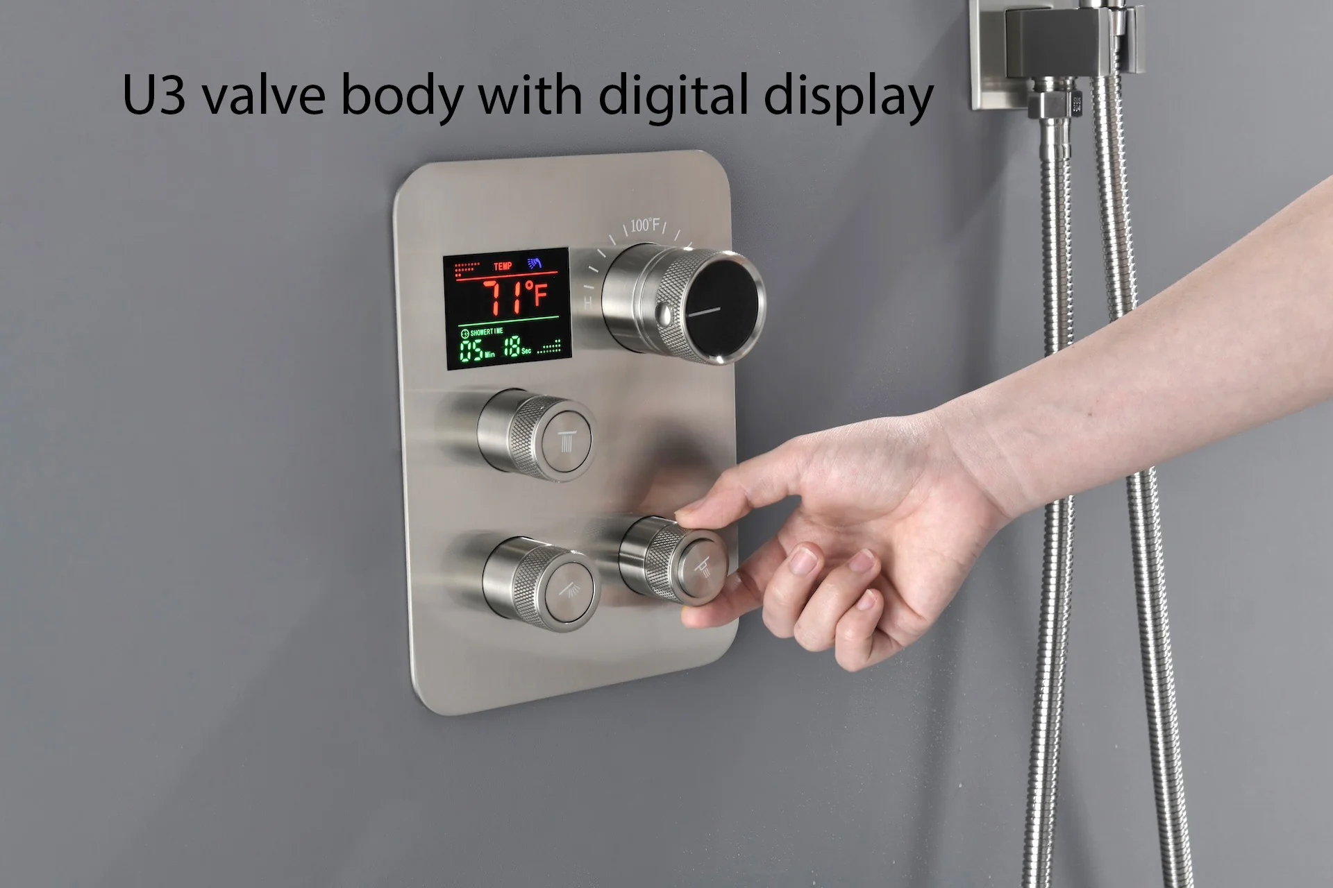Brushed Nickel Ceiling Mount 3-Way Thermostatic Shower Valve System with Tub Spout - Image 6