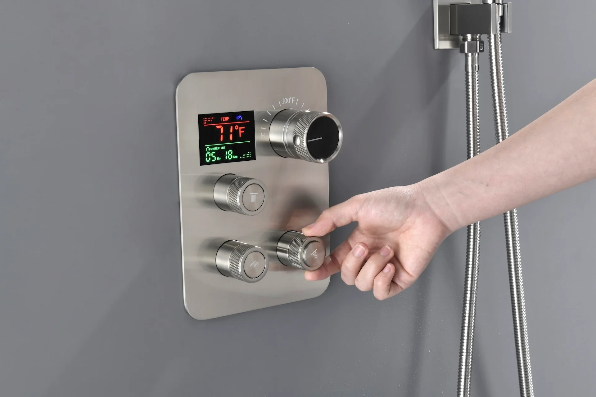 Brushed Nickel Ceiling Mount 3-Way Thermostatic Shower Valve System with Tub Spout - Image 7