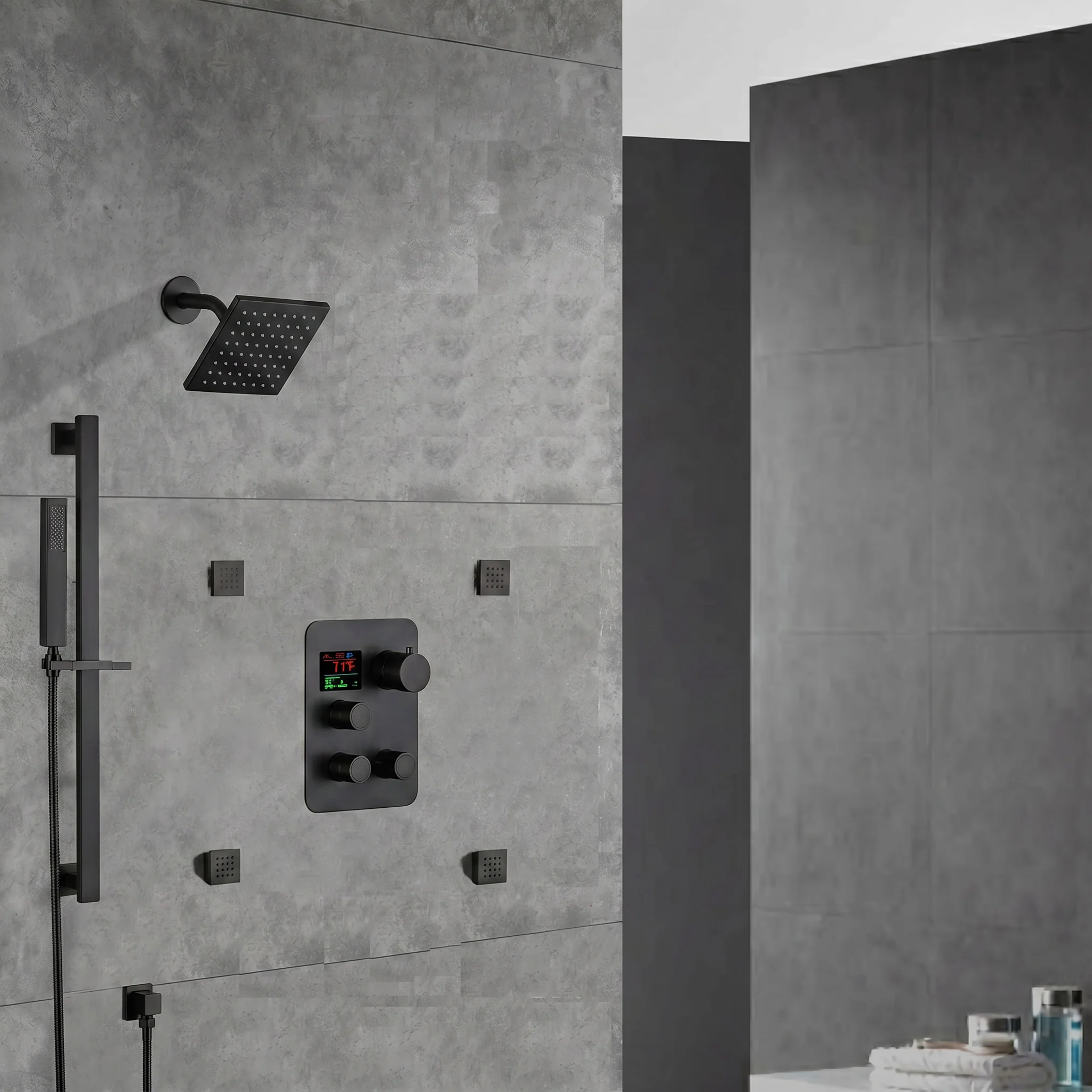 6 inch regular head high pressure shower head 3 way thermostatic shower heads system with sliding bar and 4 jets - Image 3