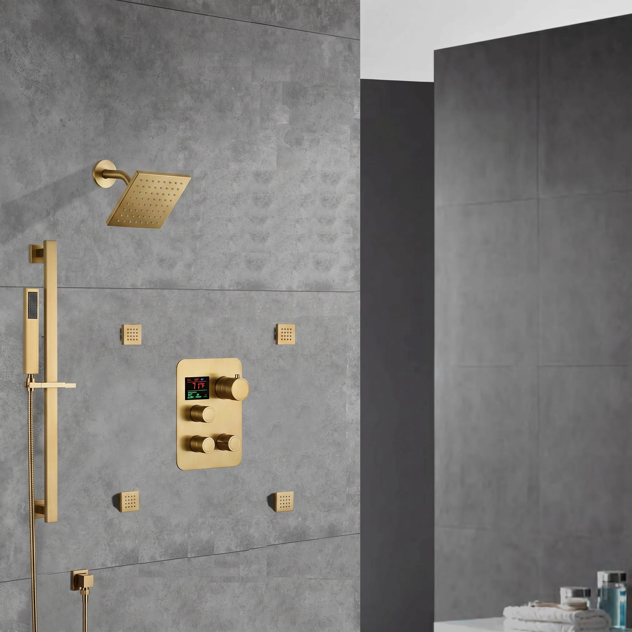 6 inch regular head high pressure shower head 3 way thermostatic shower heads system with sliding bar and 4 jets - Image 5
