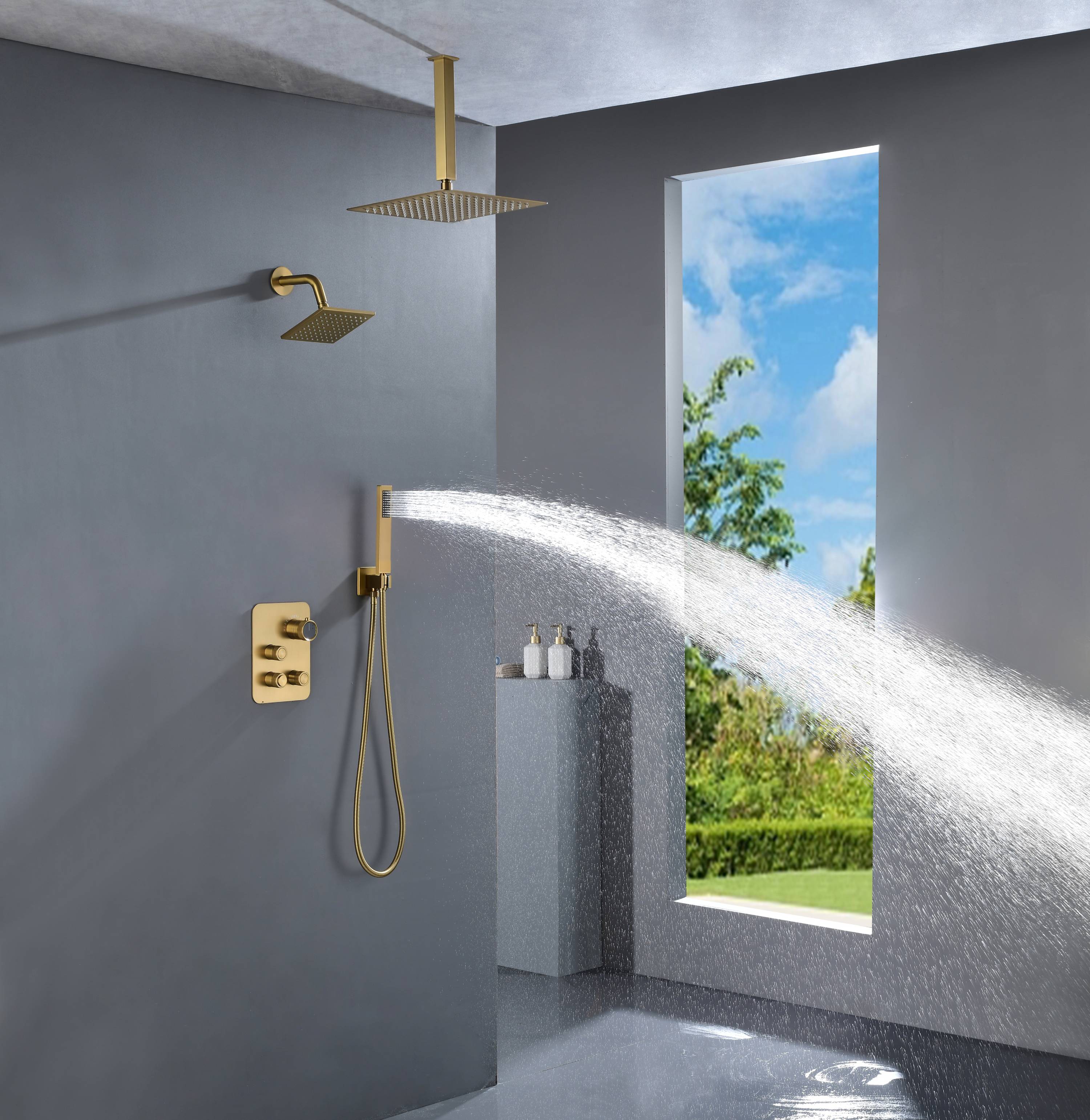 12" or "16" Rainfall Head 3-Way Thermostatic Shower Faucet with Regular Head - Image 18