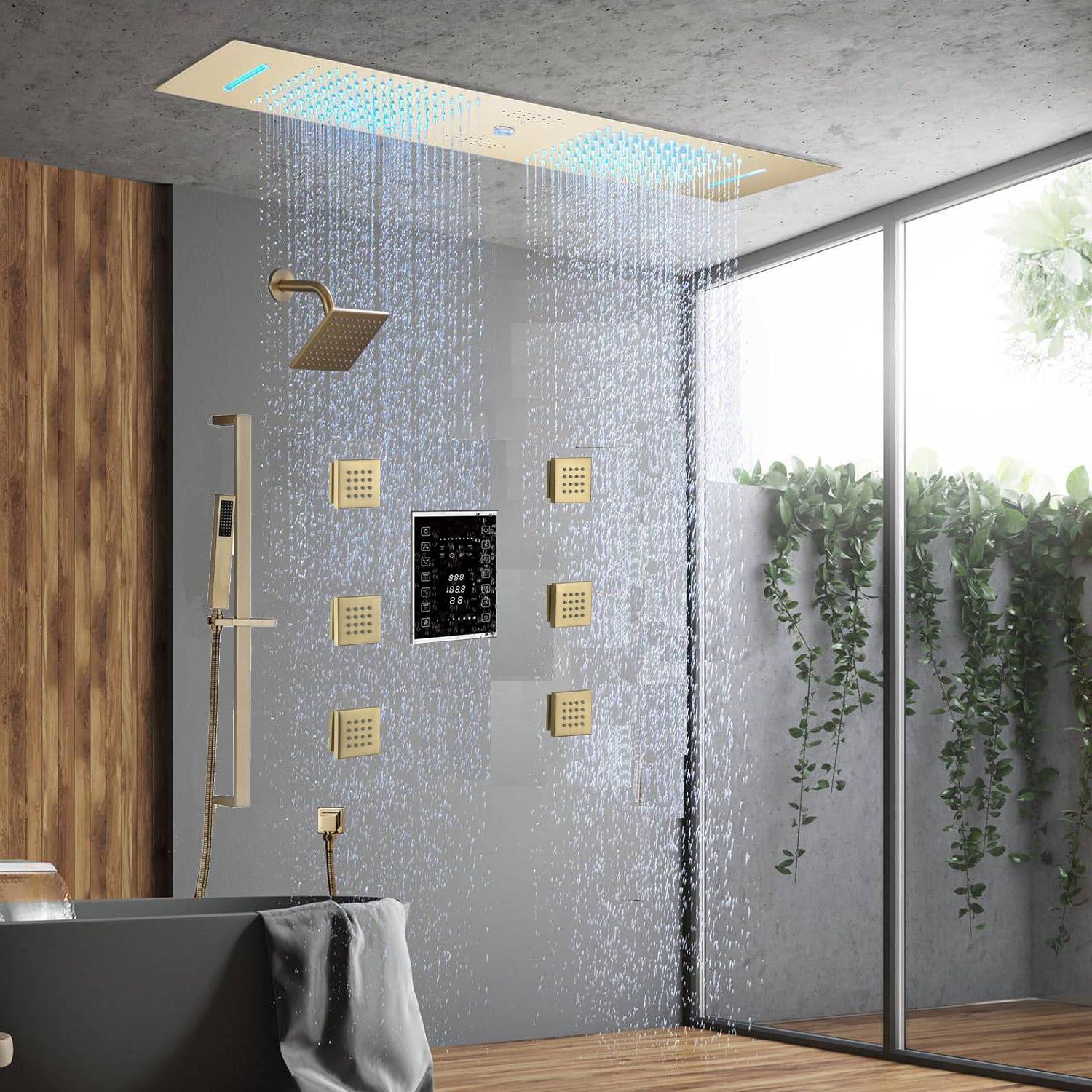 35" Bluetooth Music LED Shower System with Waterfall, 6-Way Touch Display Thermostatic Valve, Regular Head, 6 Body Jets - Image 15