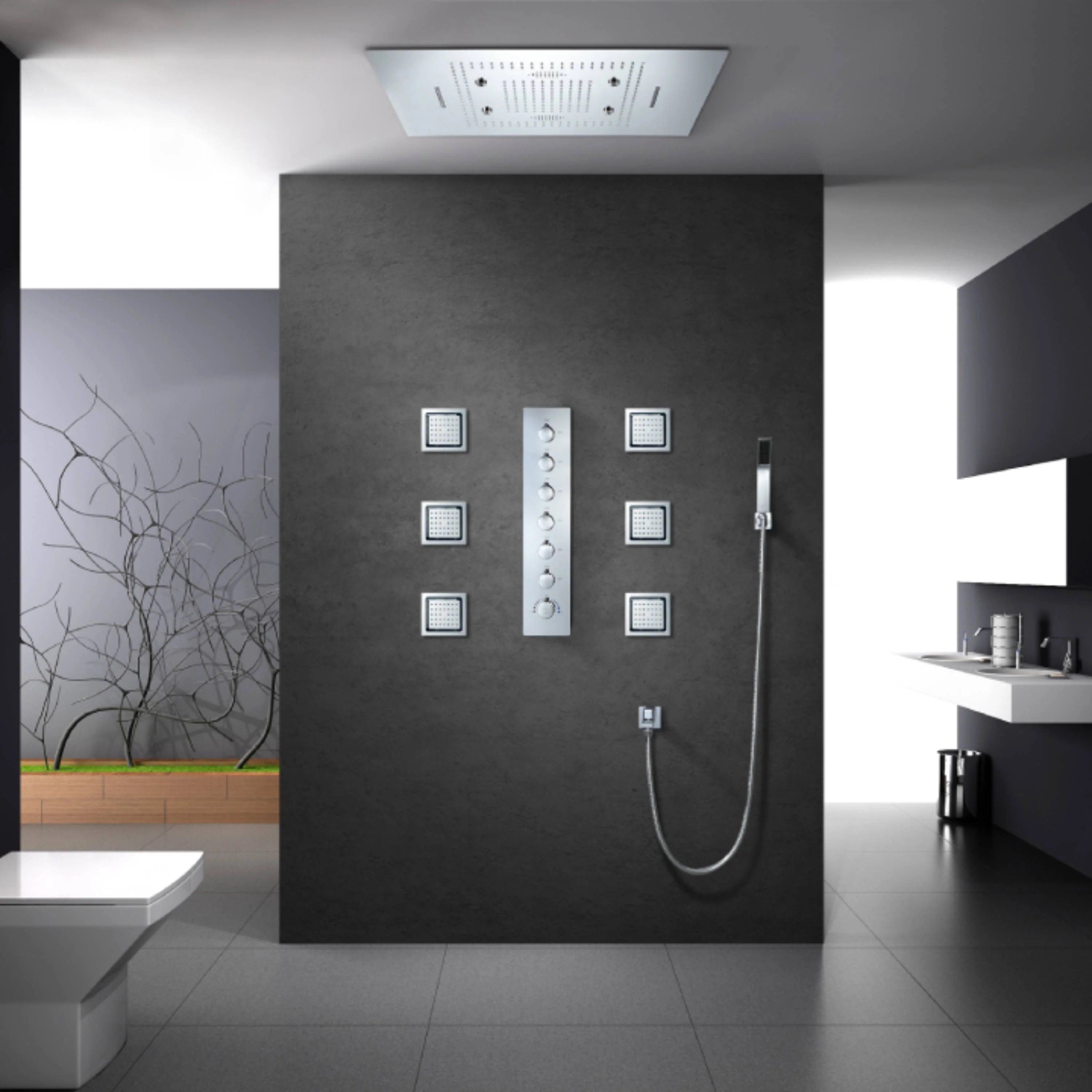 Chrome 31" Rainfall Waterfall Shower Head Faucet with Digital Display, Thermostatic System - Image 4