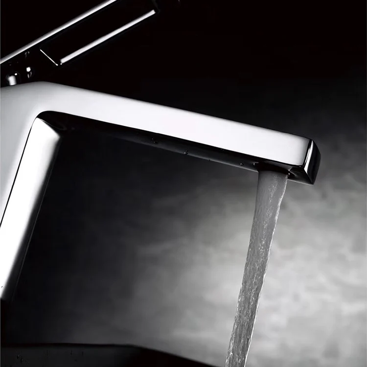 Chrome single handle bathroom basin faucet with pop up overflow brass drain - Image 3