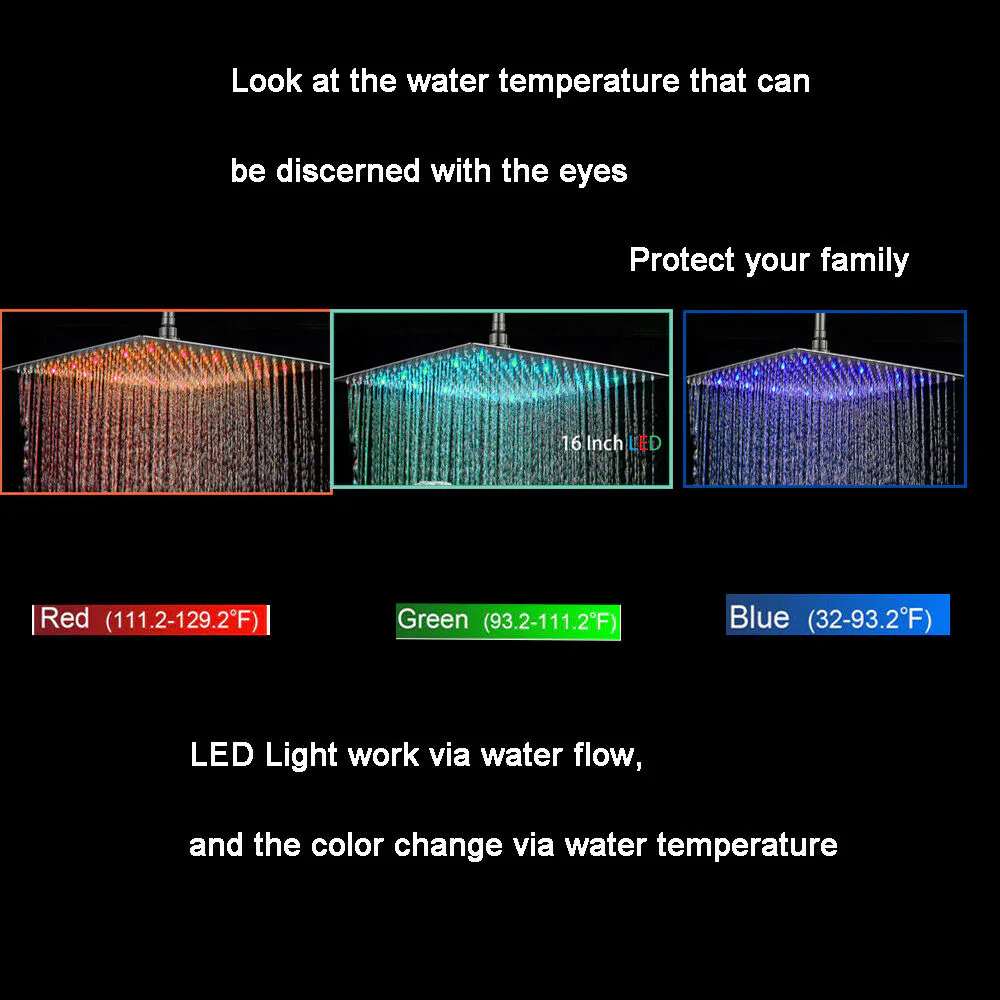 20'' or 24'' Ceiling-Mounted Chrome Rainfall Shower Faucet - Two-Way Functionality with Hand Shower & 3-Color LED System - Image 10