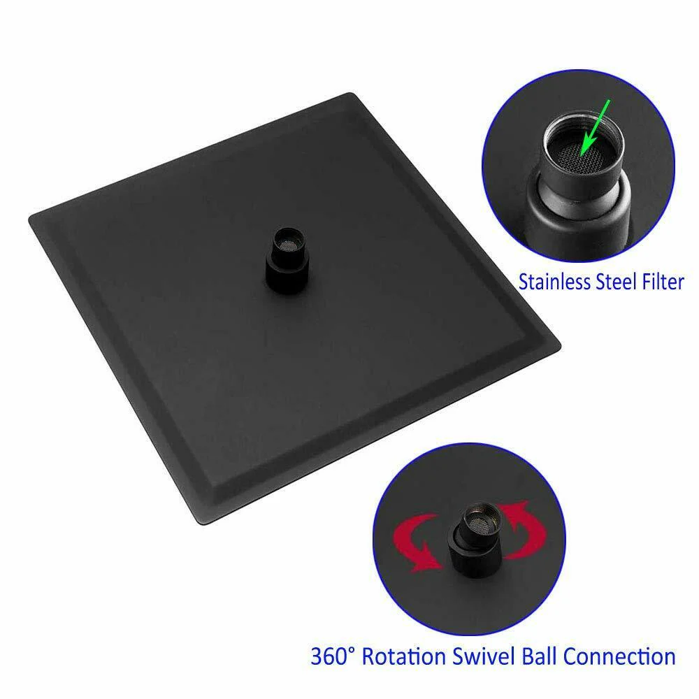 12inch rain head Big arc Wall Mounted Matte Black Shower System with single way Rough-in Valve Body and Trim - Image 3