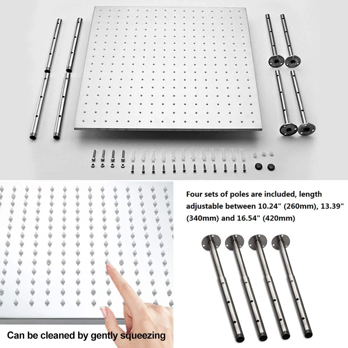 Chrome 20inch Or 24 inch rain head 3 way digital thermostatic shower faucet with 6 body jets and sliding bar - Image 11