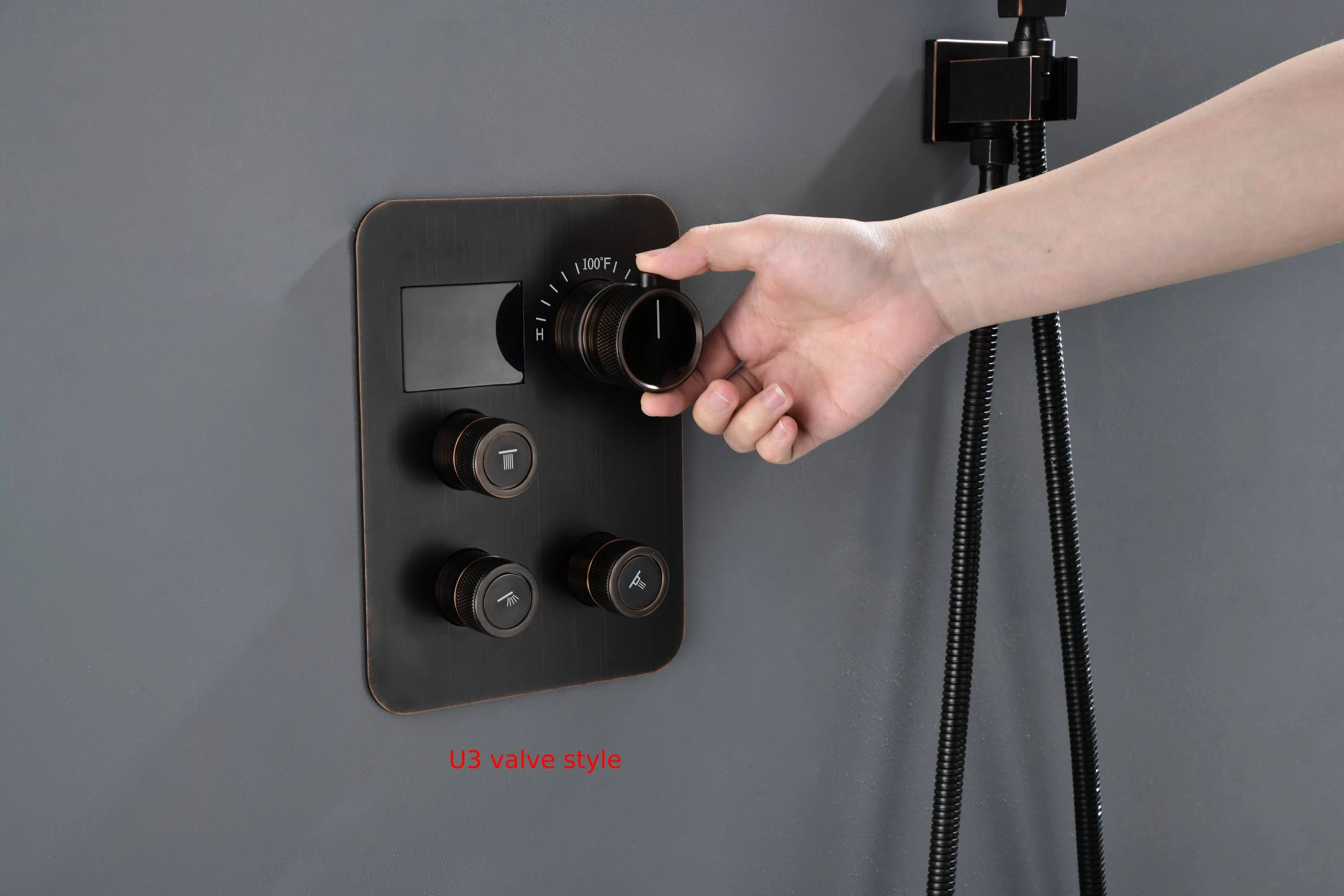 Oil Rubbed Bronze 3-Way Thermostatic Shower Faucet System with Ceiling-Mounted 12-Inch or 16-Inch Non-LED Rainfall Shower Head and Wall-Mounted 6-Inch High Water Pressure Regular Shower Head - Image 7