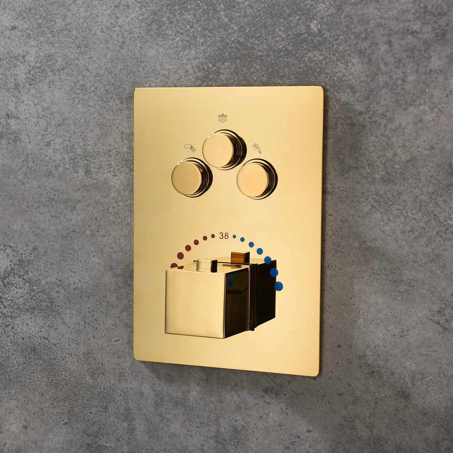 12-Inch or 16-Inch Wall-Mounted Polished Gold 3-Way Thermostatic Shower System with Optional LED Light - Multi-Function Simultaneous and Separate Operation - Image 12