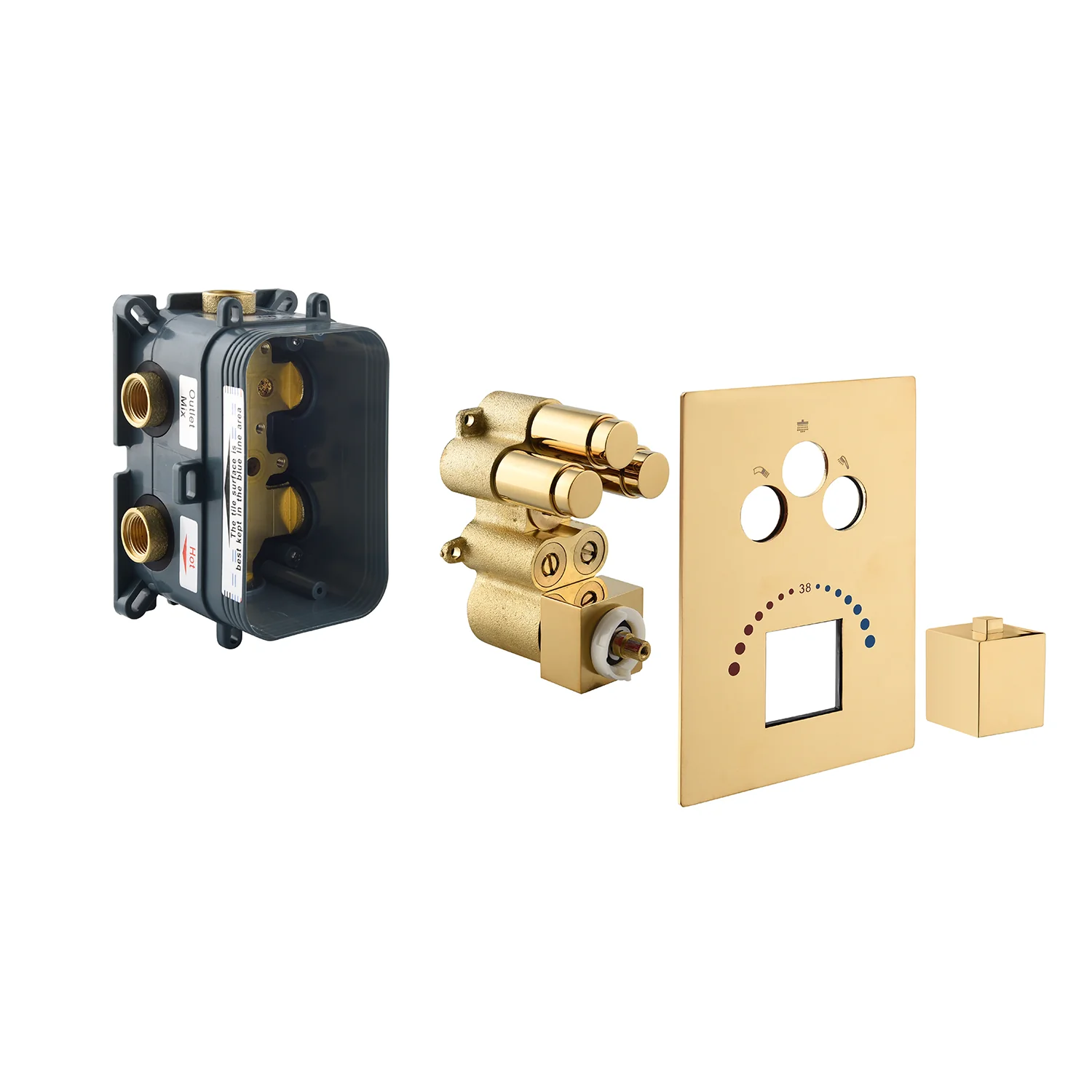 12-Inch or 16-Inch Wall-Mounted Polished Gold 3-Way Thermostatic Shower System with Optional LED Light - Multi-Function Simultaneous and Separate Operation - Image 14