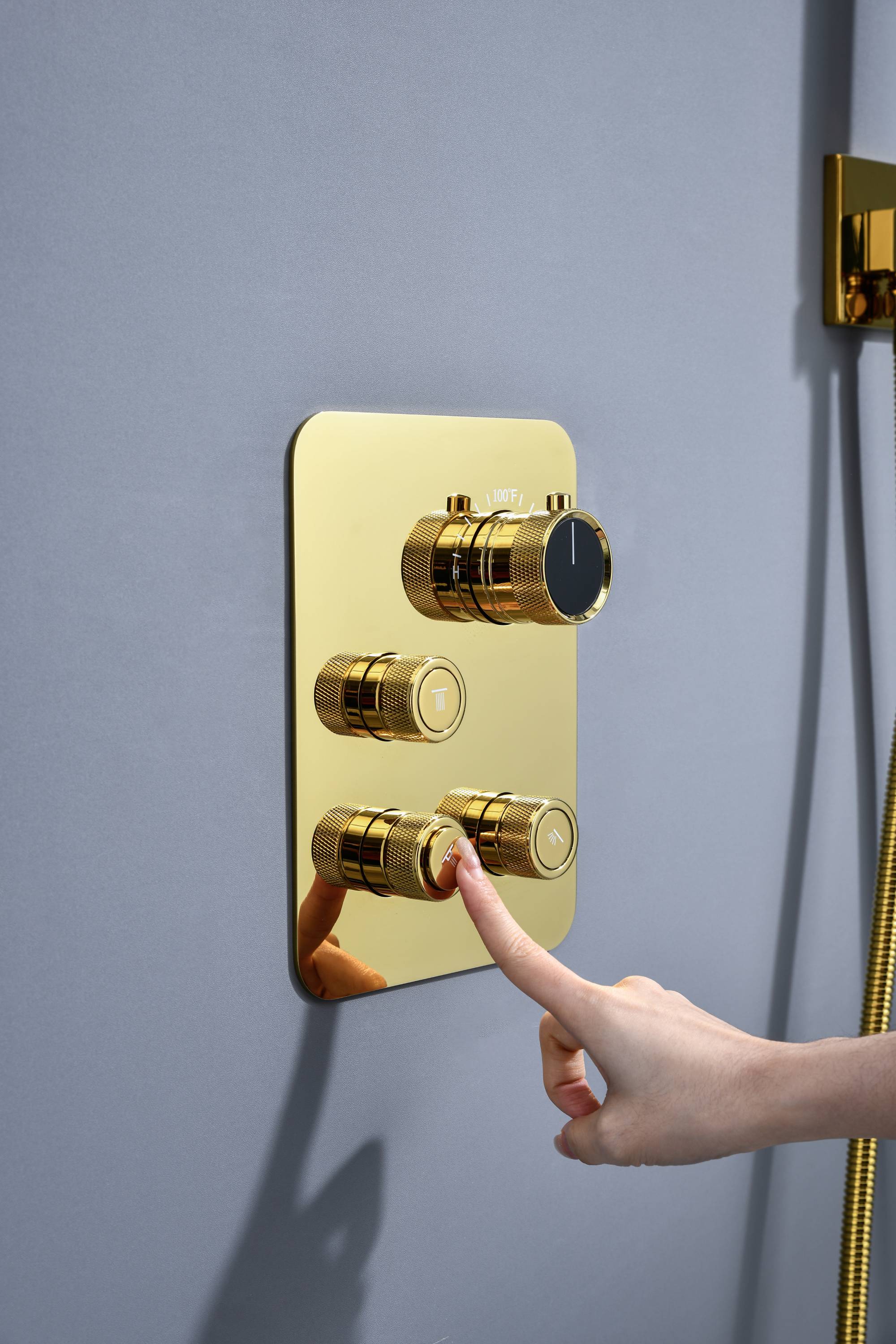 12-Inch or 16-Inch Wall-Mounted Polished Gold 3-Way Thermostatic Shower System with Optional LED Light - Multi-Function Simultaneous and Separate Operation - Image 7