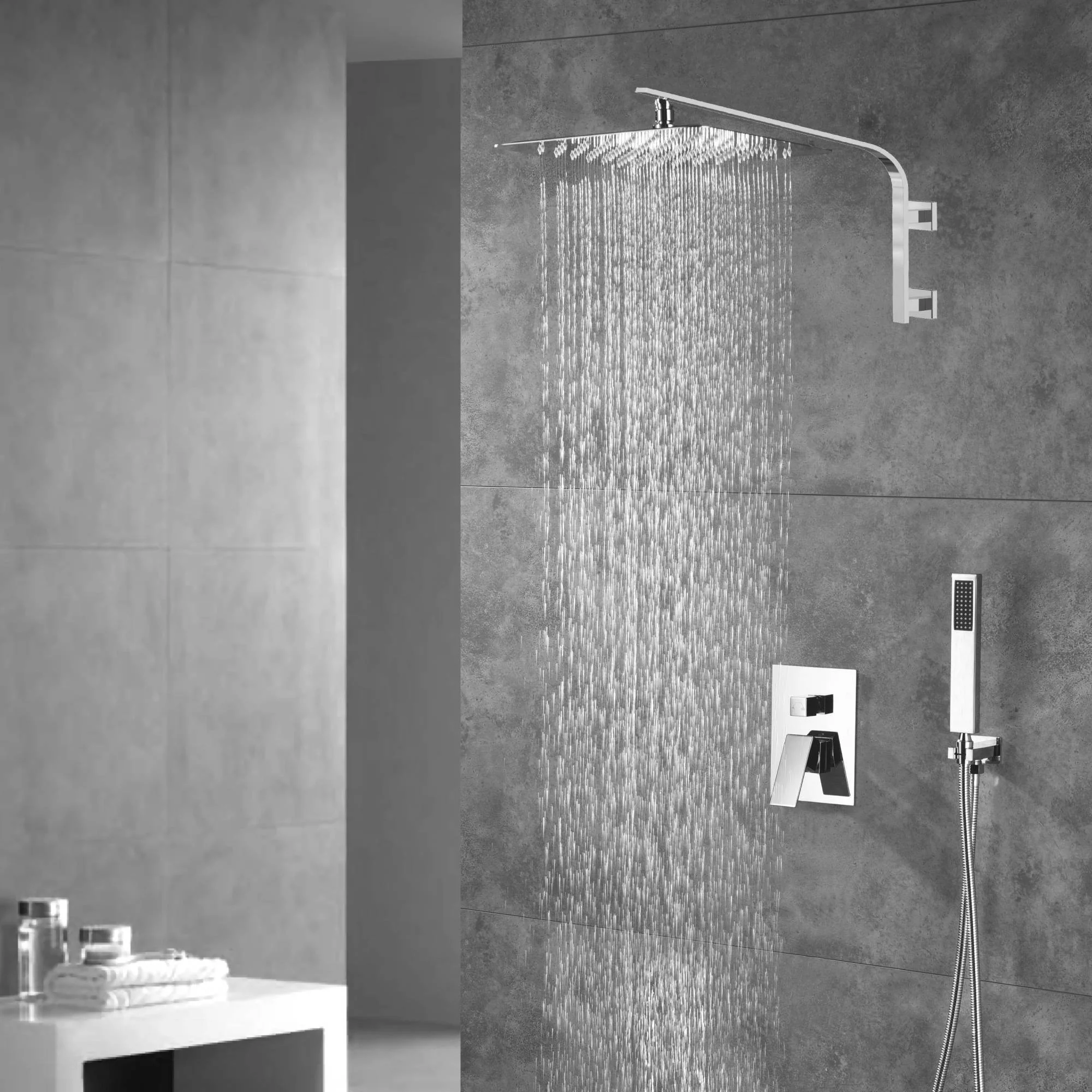 12 Inch Rain head big arc wall Mount Brushed Nickel Shower System two way or single way Rough-in Valve Body with trim - Image 6
