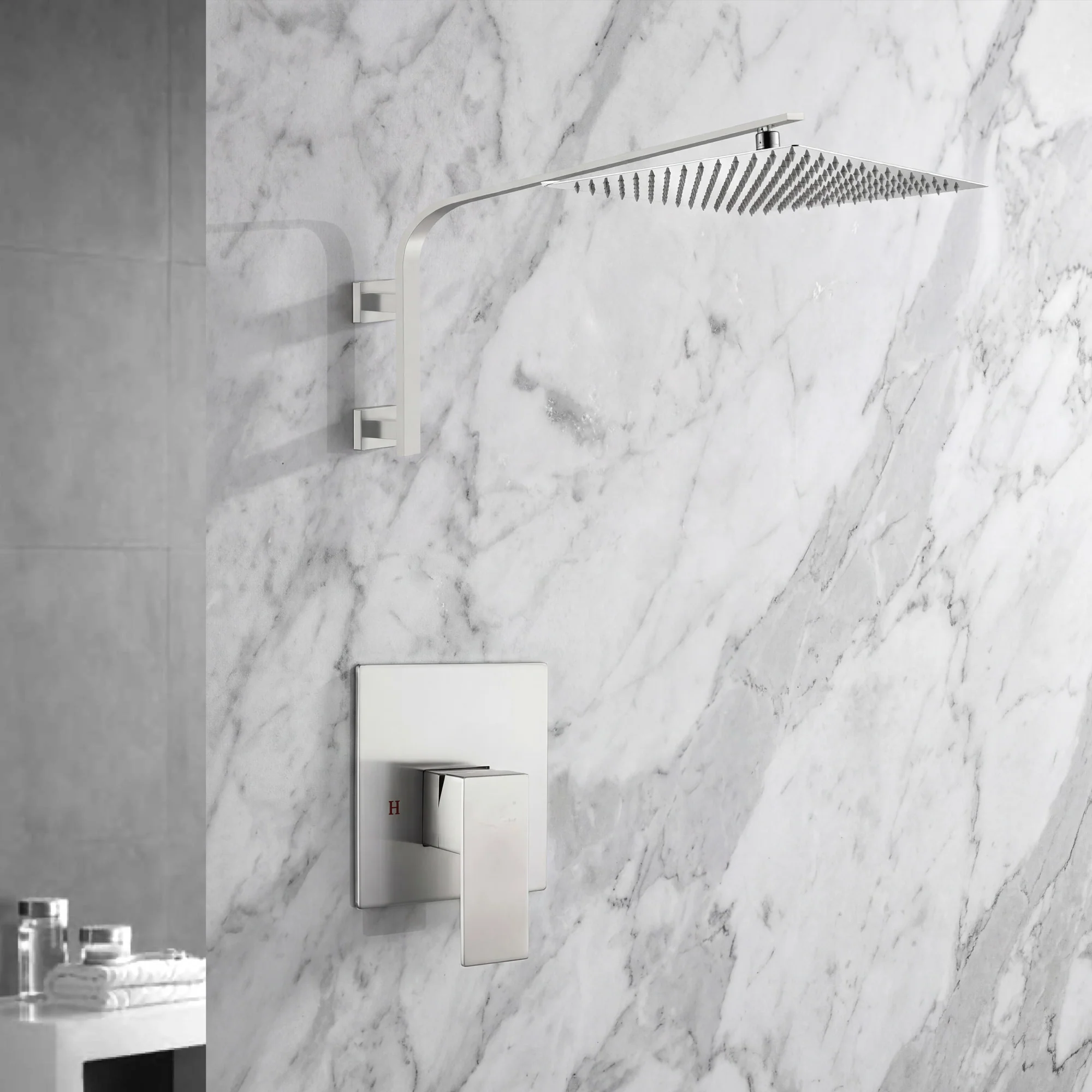 12 Inch Rain head big arc wall Mount Brushed Nickel Shower System two way or single way Rough-in Valve Body with trim - Image 7