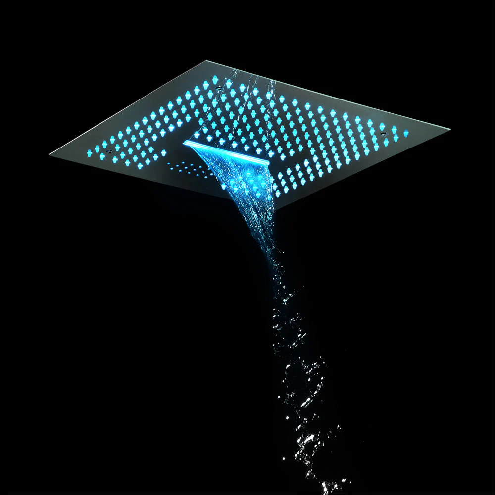 16-Inch Flush-Mount Matte Black Thermostatic Shower Faucet: 3-Way Control, 64-Color LED Lighting, Bluetooth Music, Digital Display - Image 9