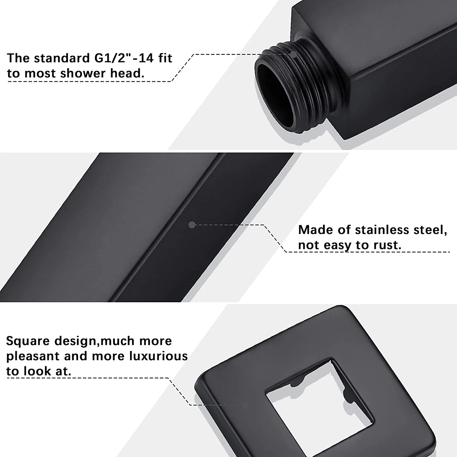 Matte Black Ceiling Mount Shower Arm Brass - Multiple Length Options Available - Image 2