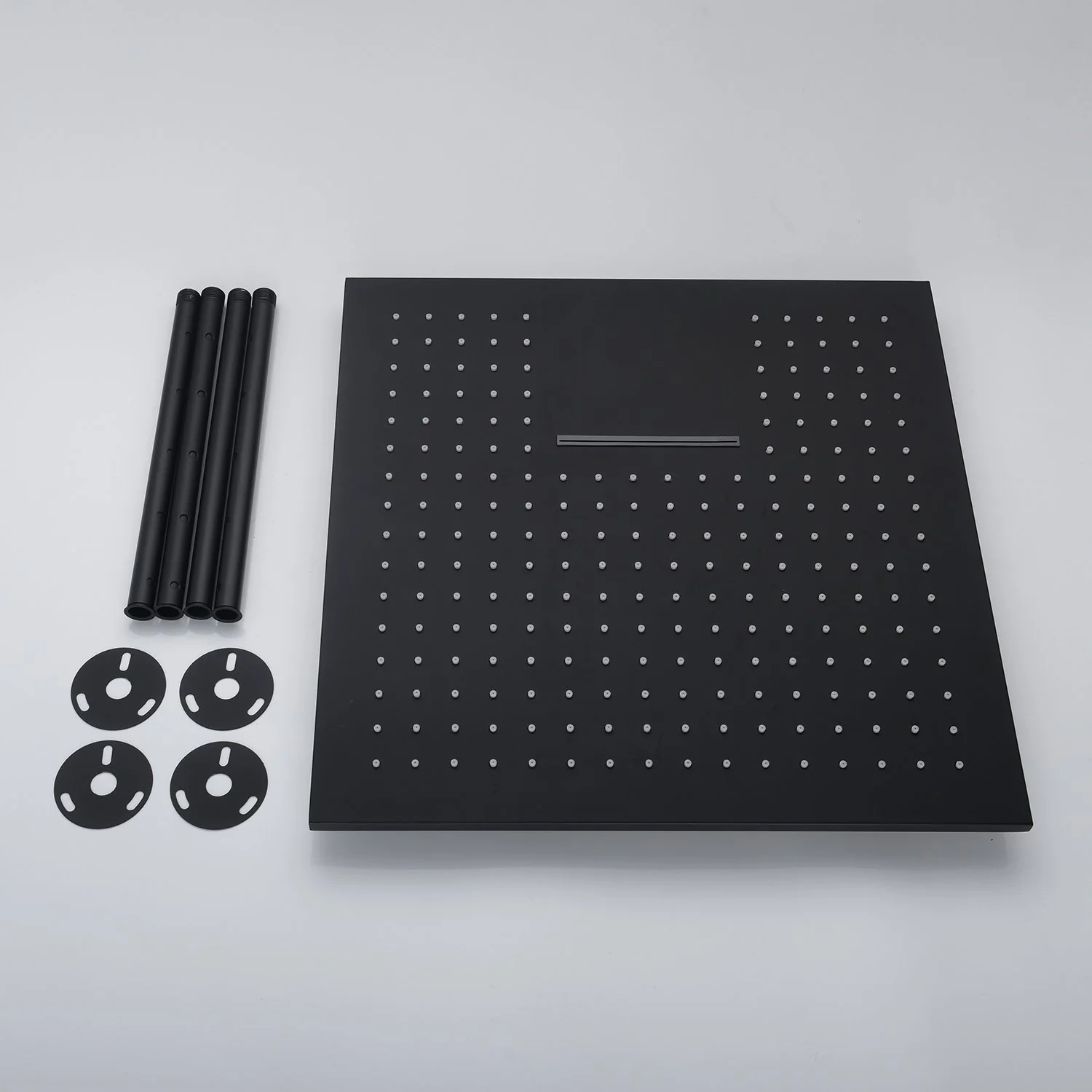 20'' Flushed on rainfall and waterfall ceiling matte Black 4 way thermostatic shower faucets with 6 body jets - Image 3