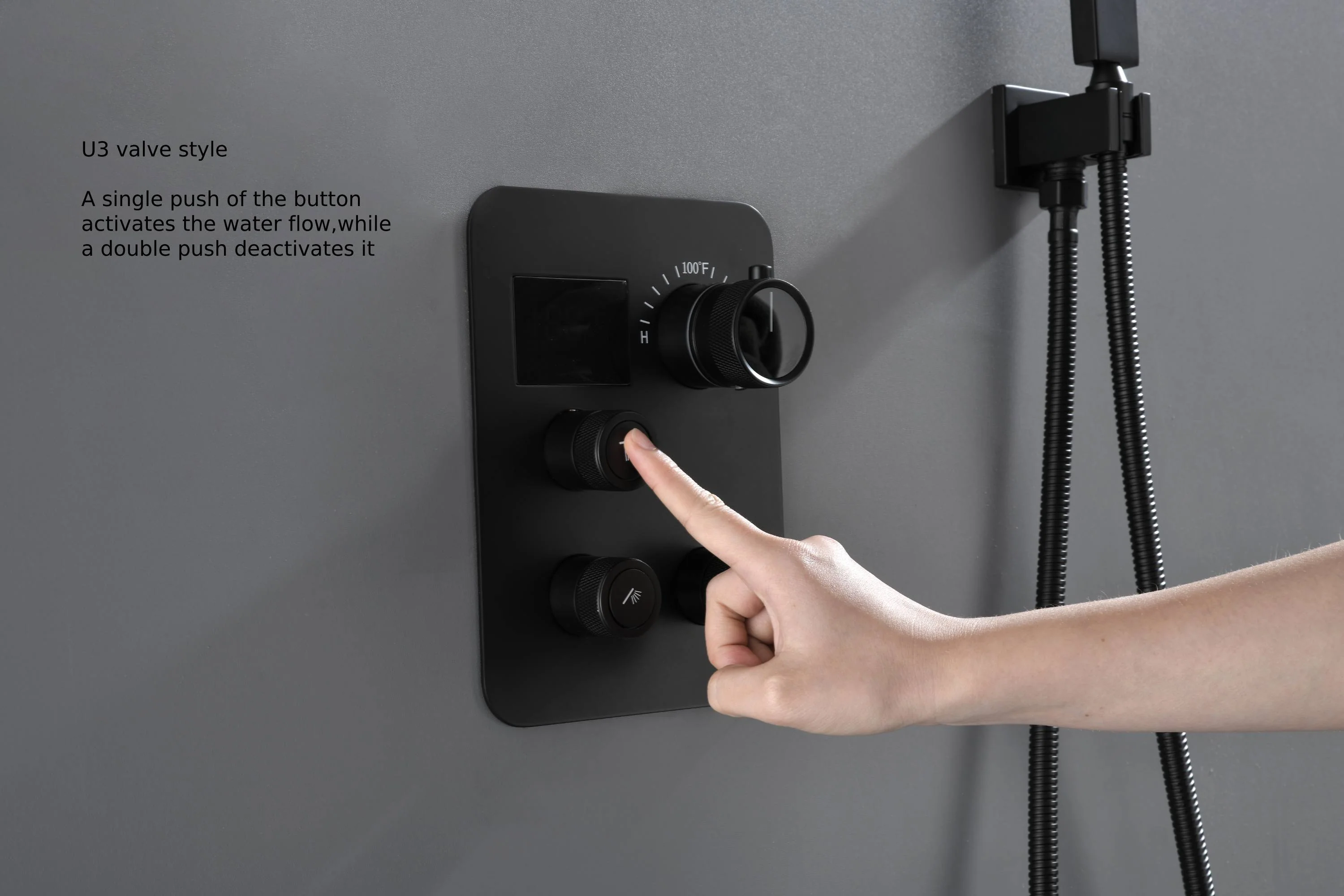 Matte Black 20'' or 24'' Ceiling or Flush Waterfall and Rainfall Digital Shower Set with Hand Shower - Image 10