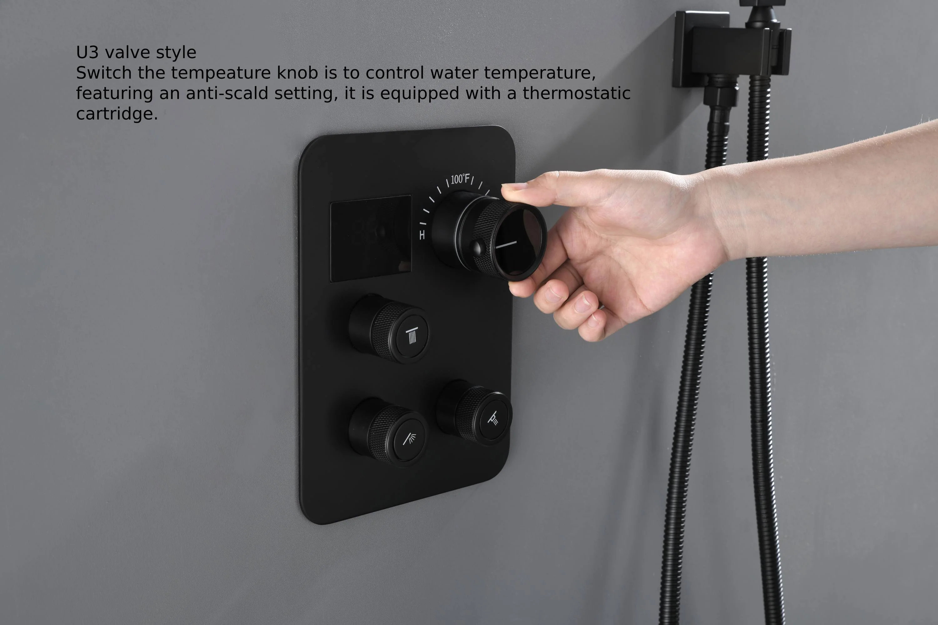 Matte Black 20'' or 24'' Ceiling or Flush Waterfall and Rainfall Digital Shower Set with Hand Shower - Image 12