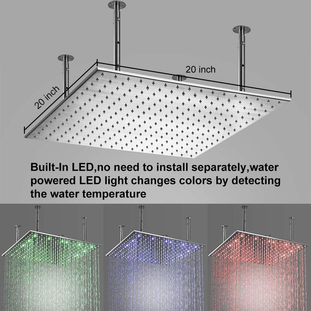20 inch or 24 inch LED Ceiling mounted 3 way Chrome Digital display anti scald Shower Faucet with 6 body jets - Image 4