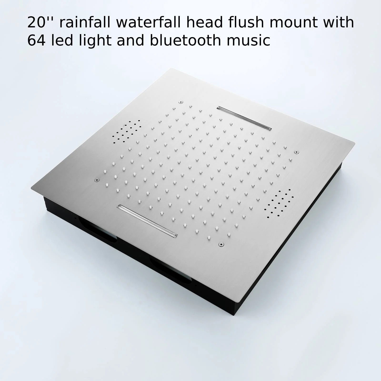 20inch Brushed nickel ceiling or flush mount rainfall waterfall shower systems 3 way thermostatic shower faucet that available in both led light or non-led light options - Image 20